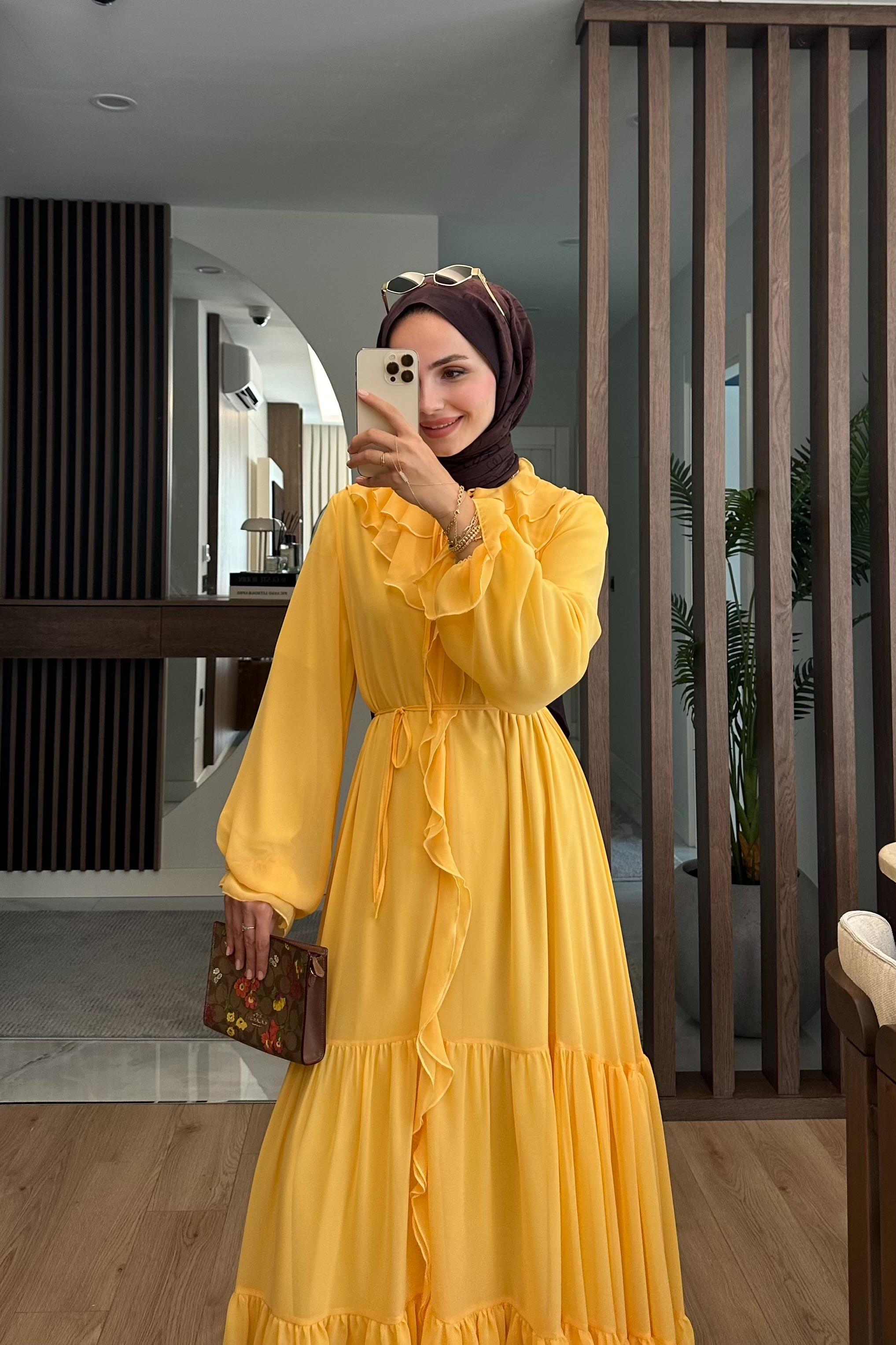 Sorrel Volan Detay Elbise - SARI