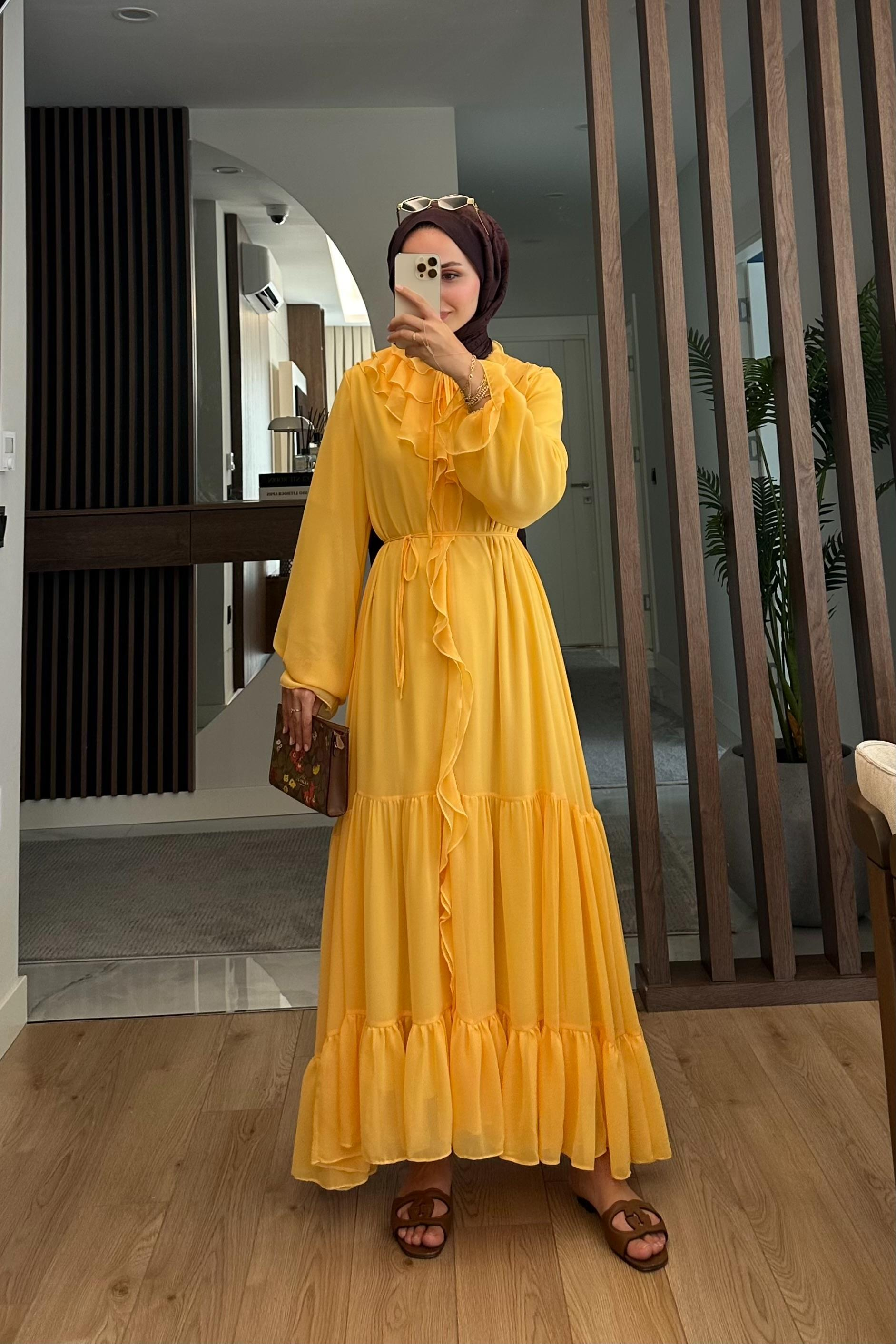 Sorrel Volan Detay Elbise - SARI