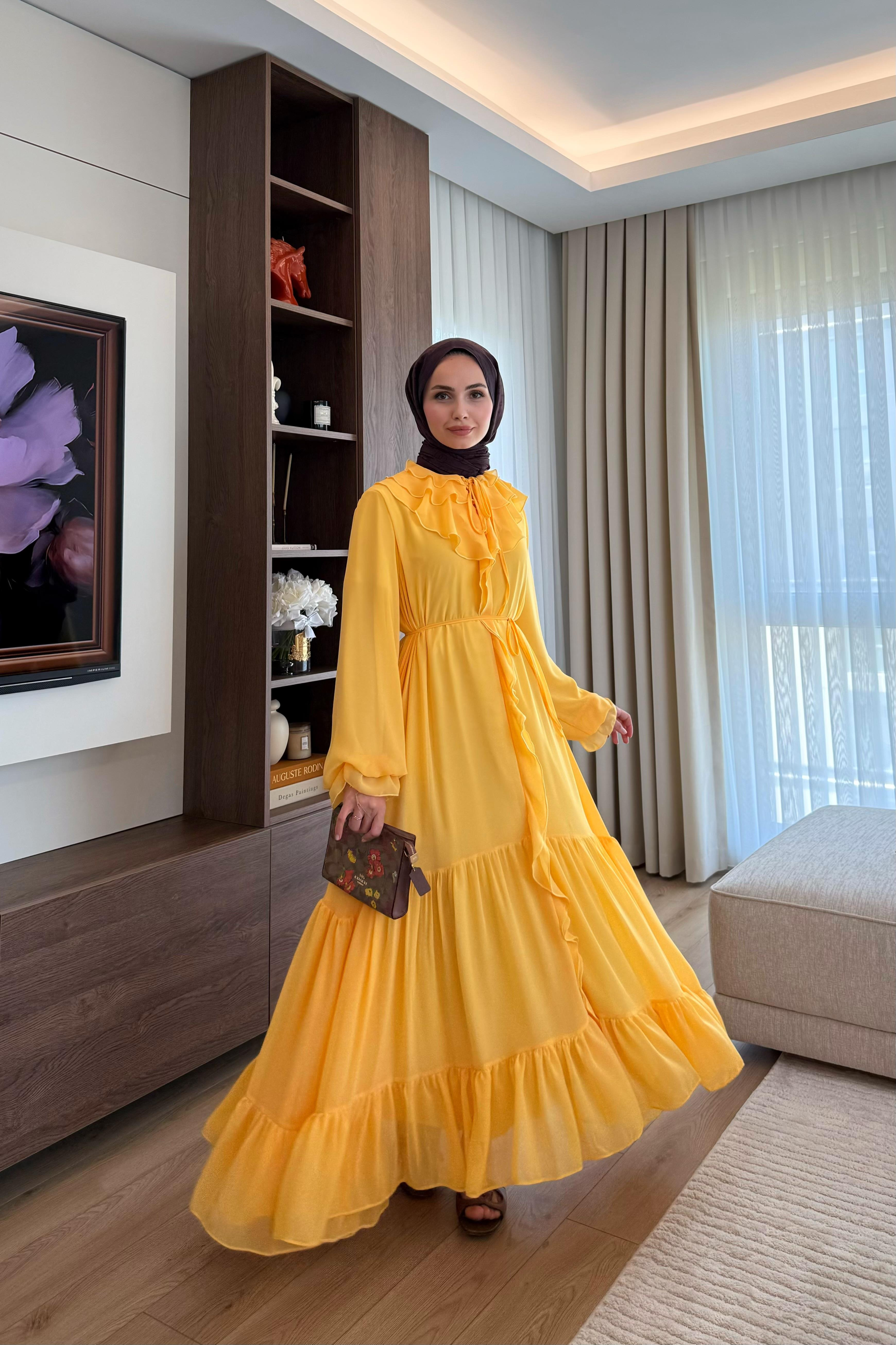 Sorrel Volan Detay Elbise - SARI