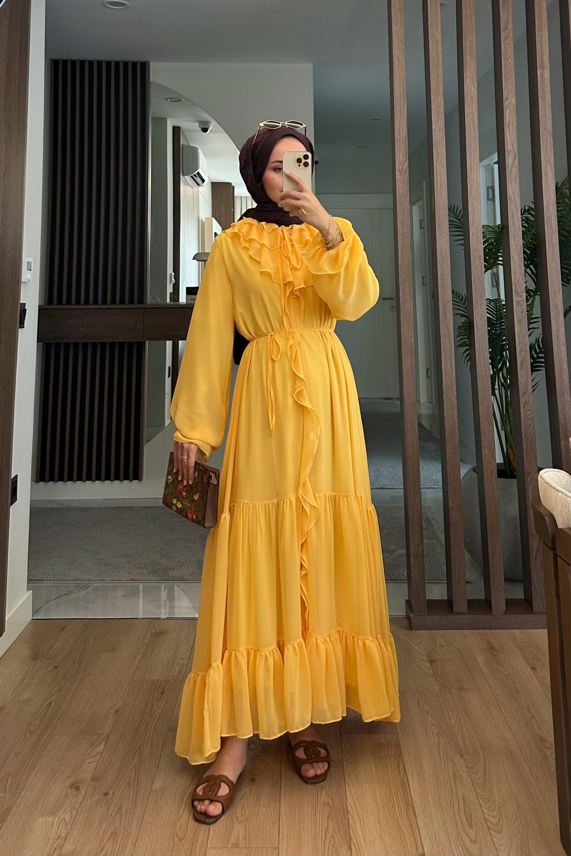 Sorrel Volan Detay Elbise - SARI