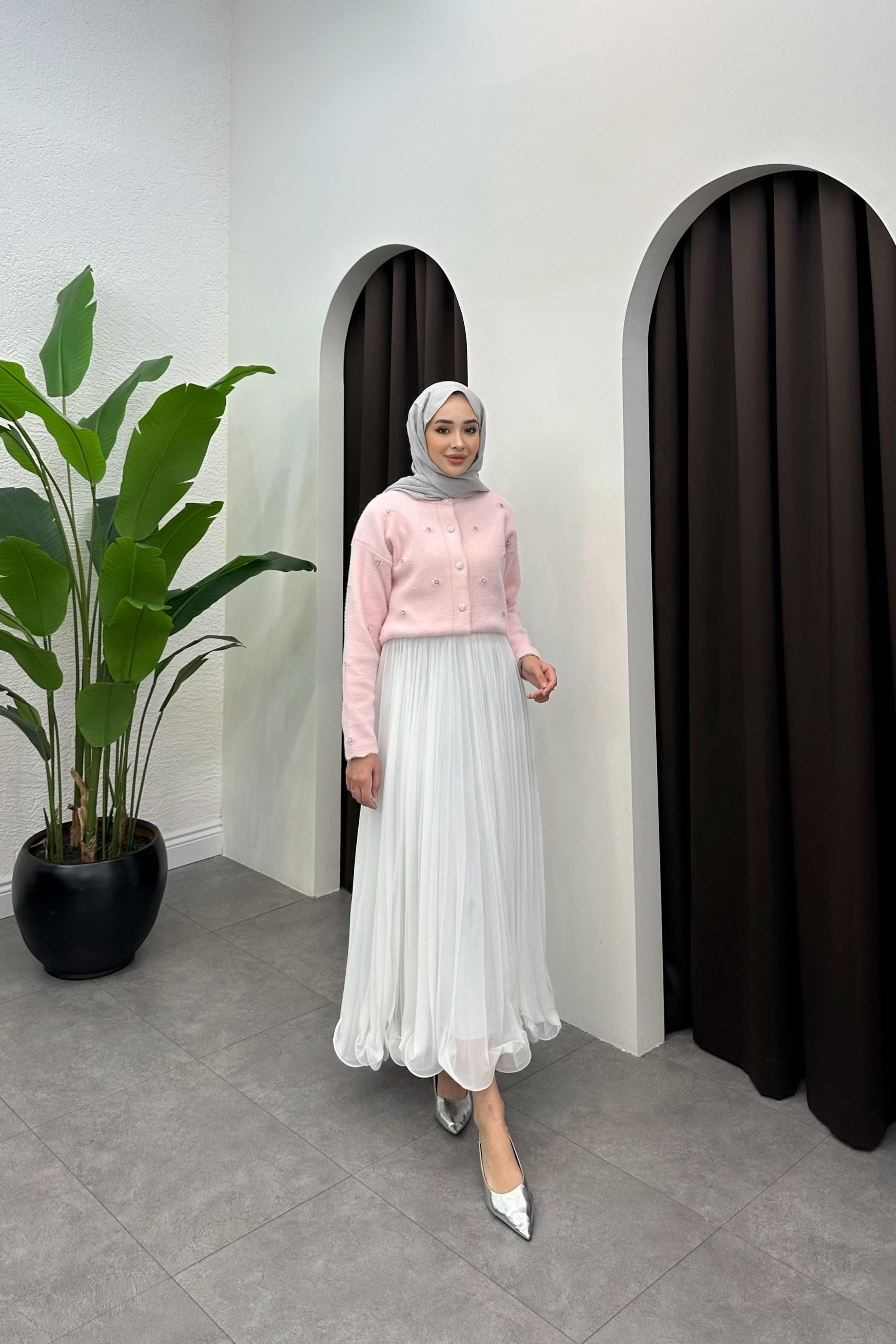 Taş Detaylı Yumoş Hırka - PEMBE