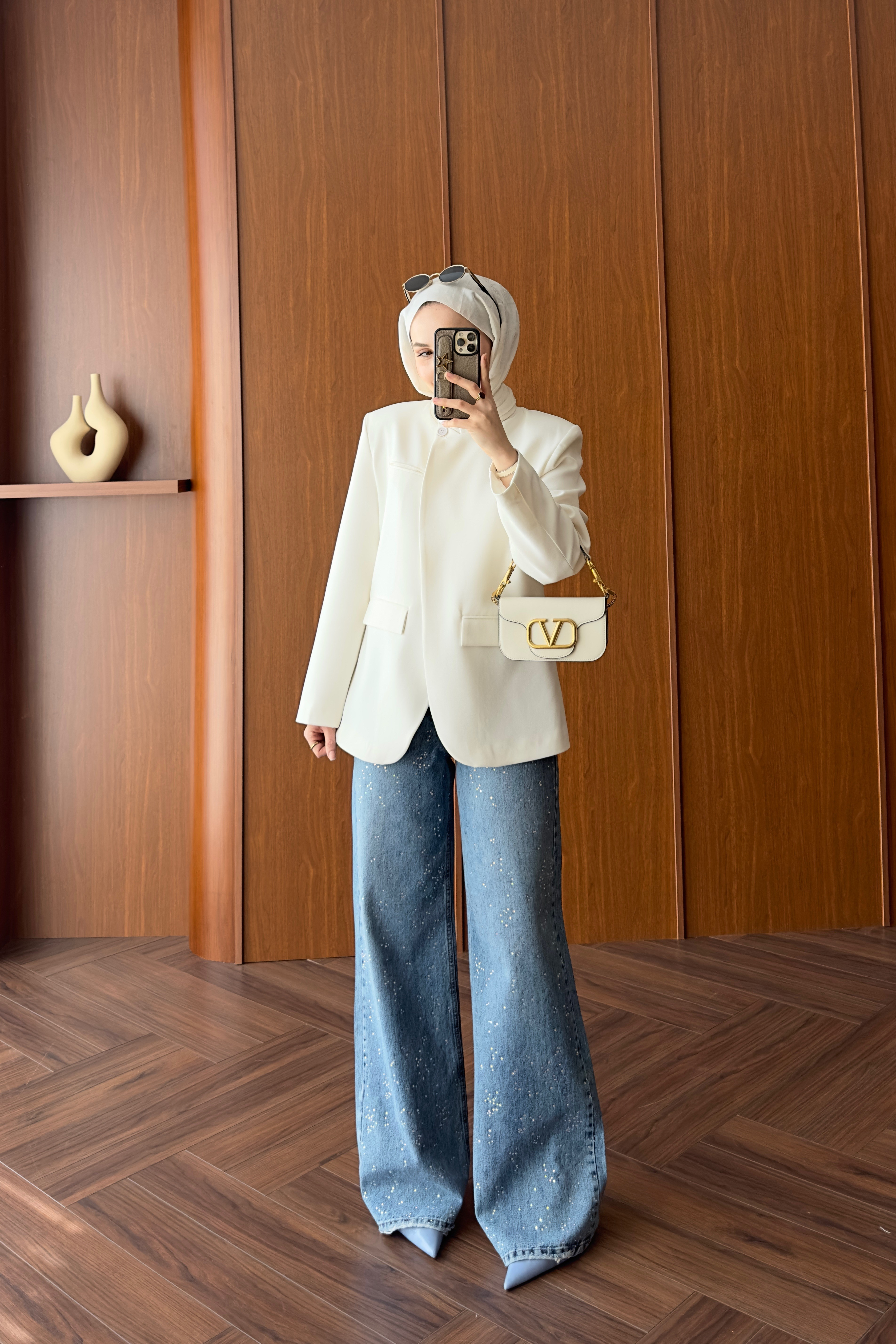 Taşlı Kot Pantolon - MAVİ