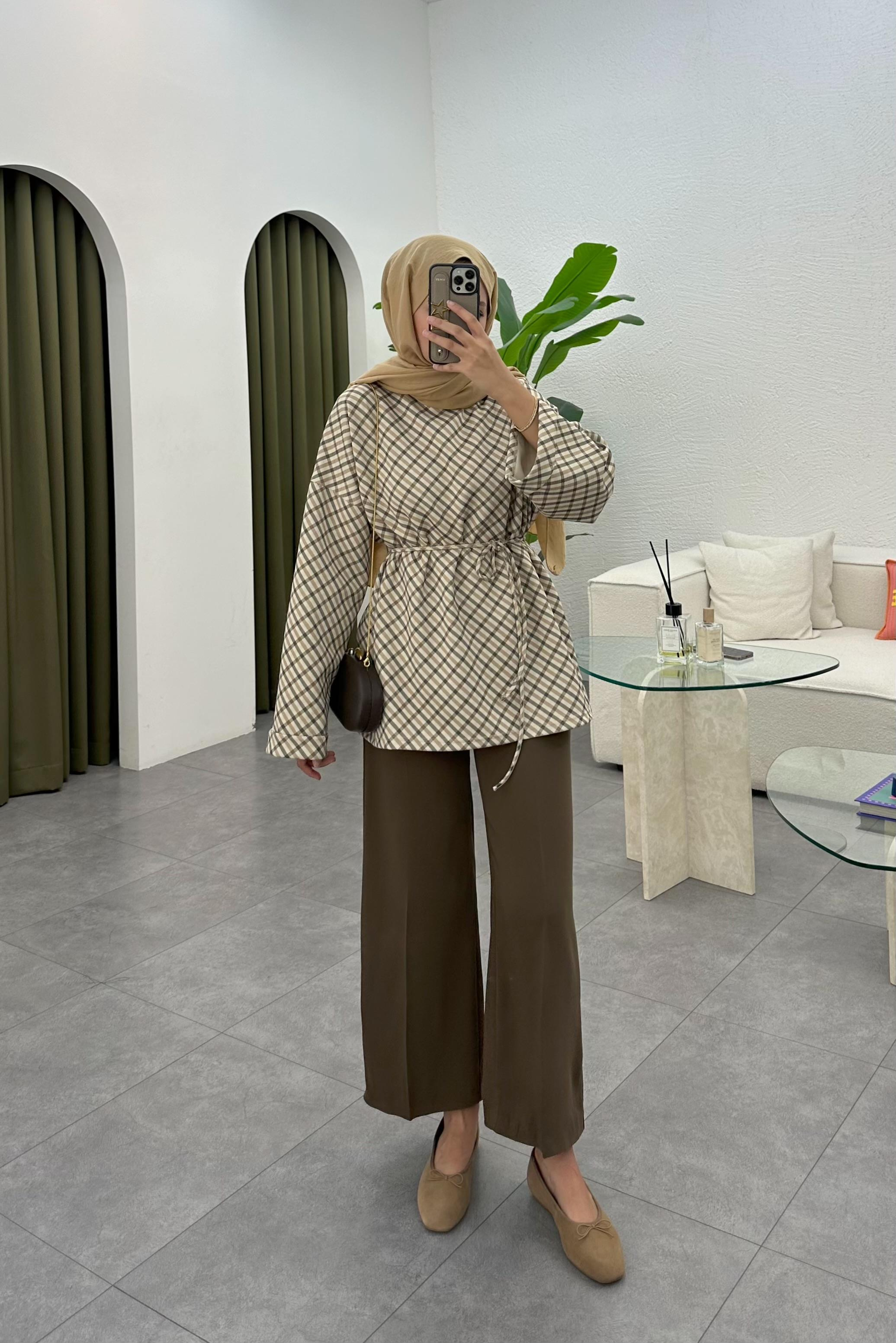 Ütü İzli Bol Paça Pantolon - CAMEL