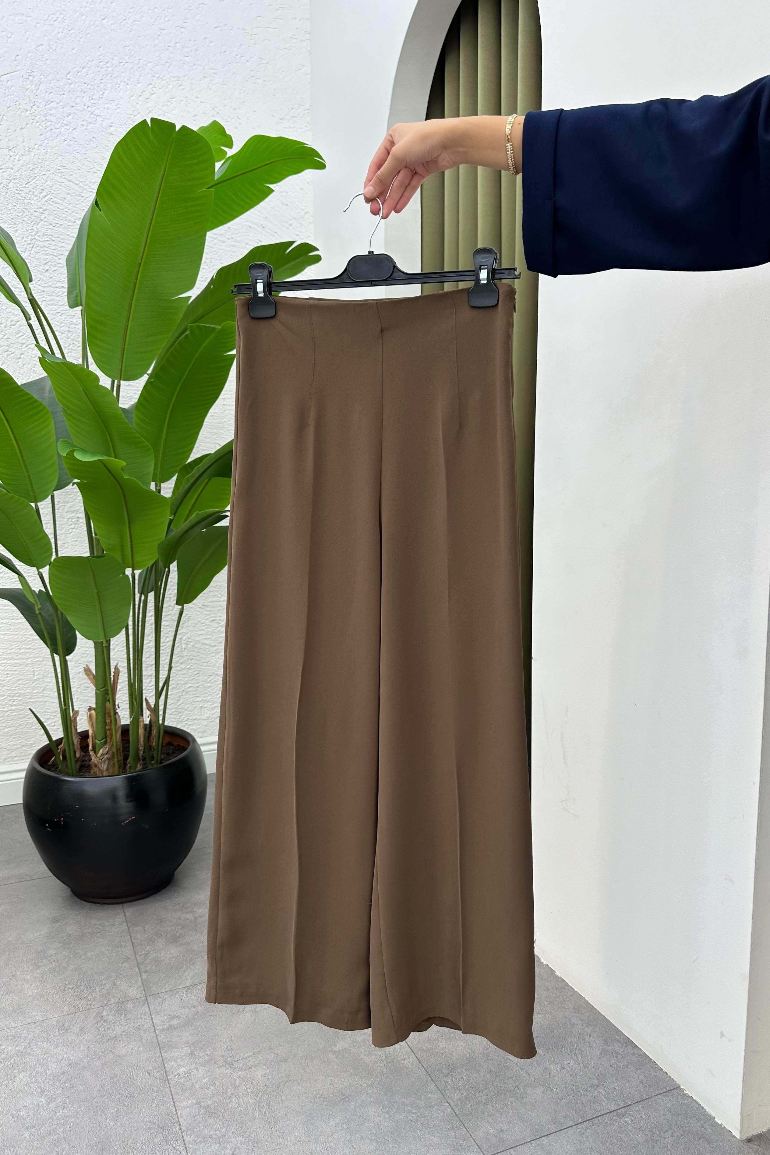 Ütü İzli Bol Paça Pantolon - CAMEL
