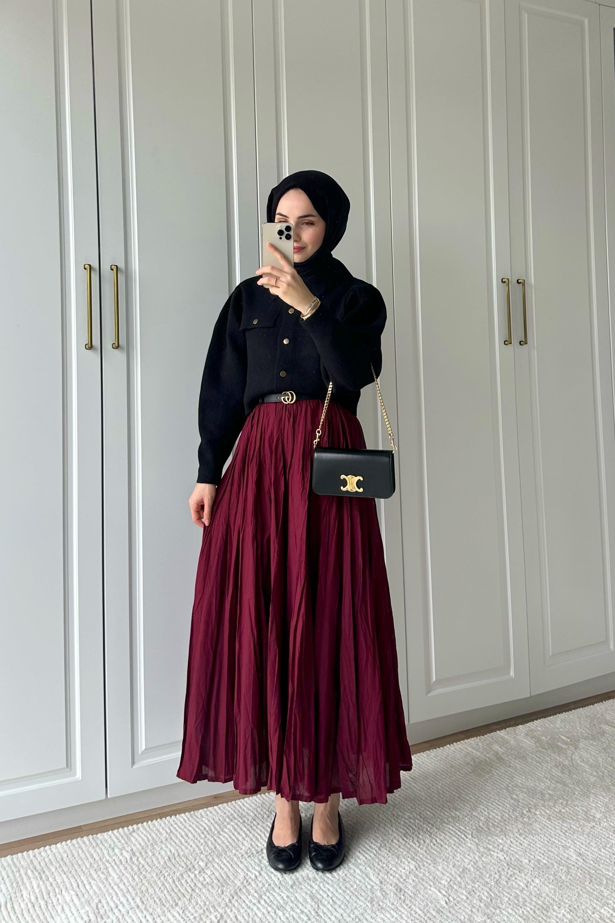 Vual Crush Pamuklu Etek - BORDO