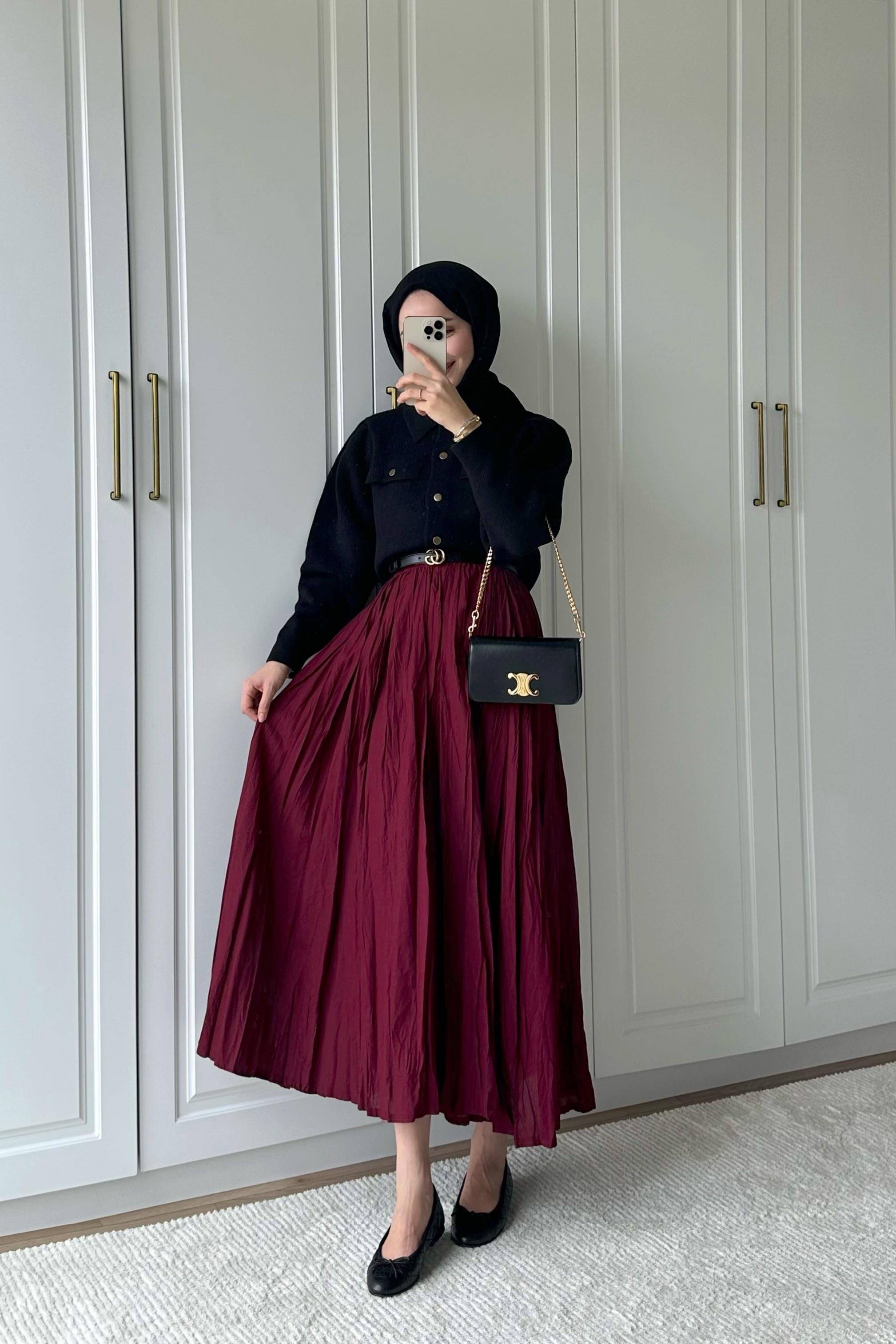 Vual Crush Pamuklu Etek - BORDO