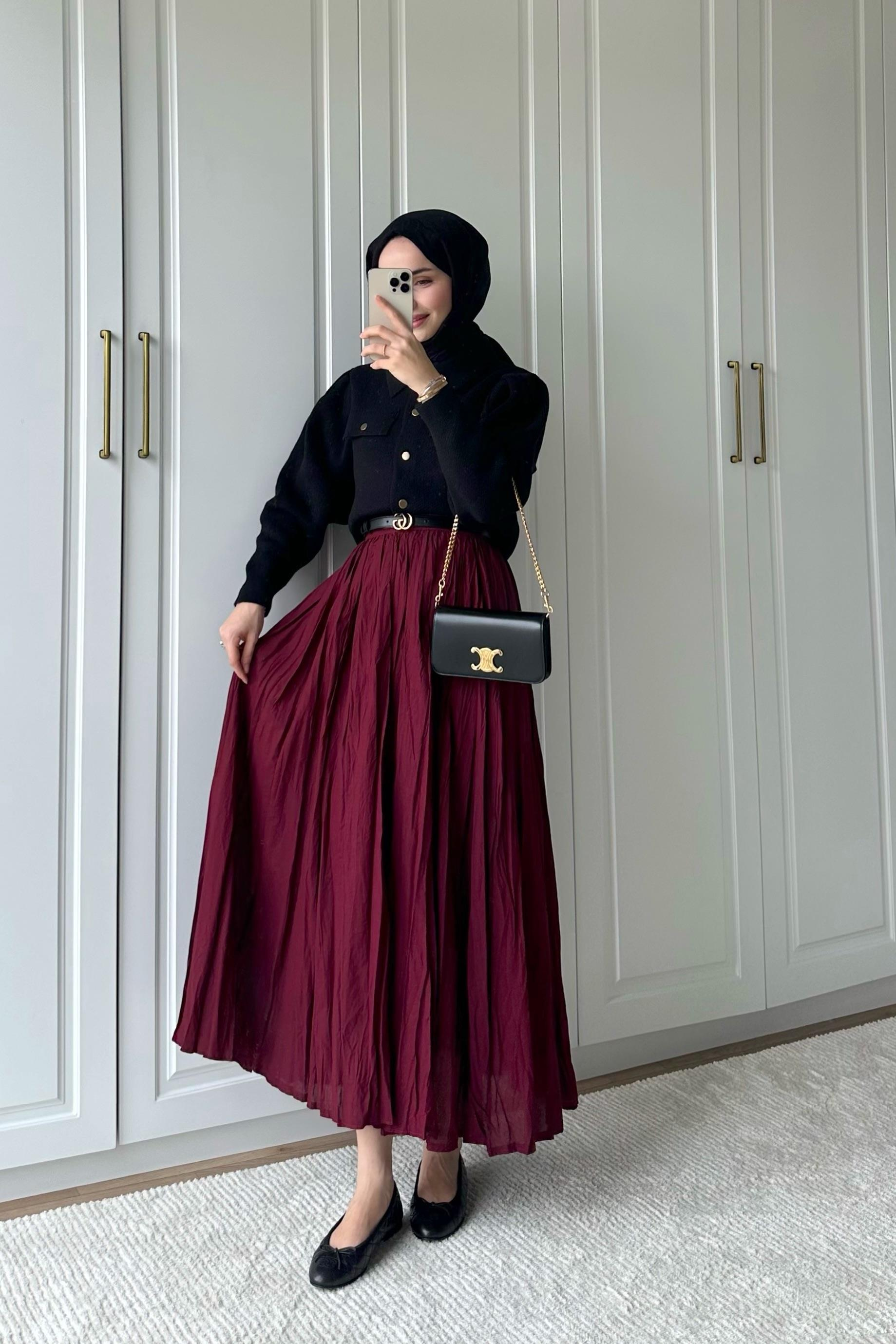 Vual Crush Pamuklu Etek - BORDO