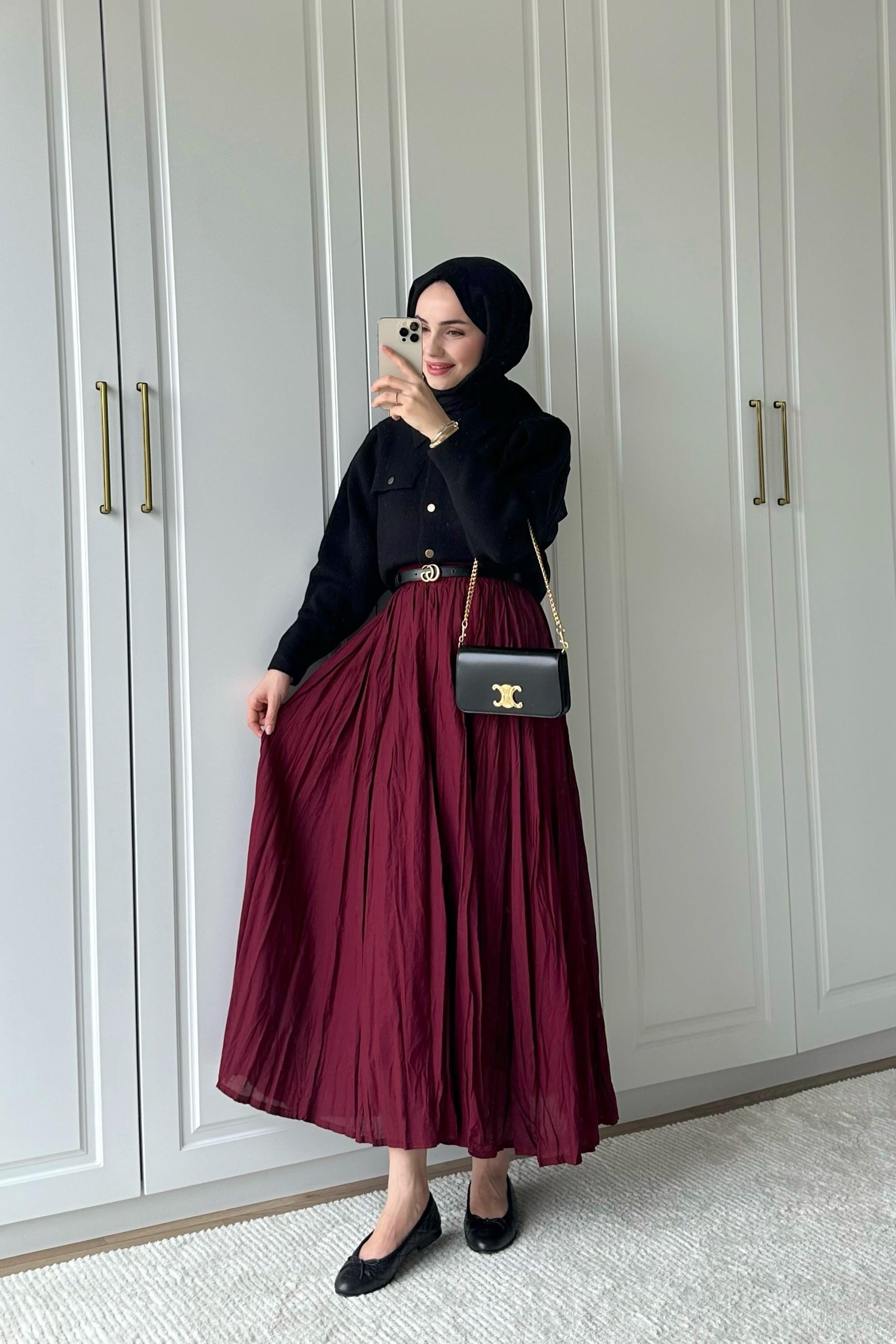 Vual Crush Pamuklu Etek - BORDO