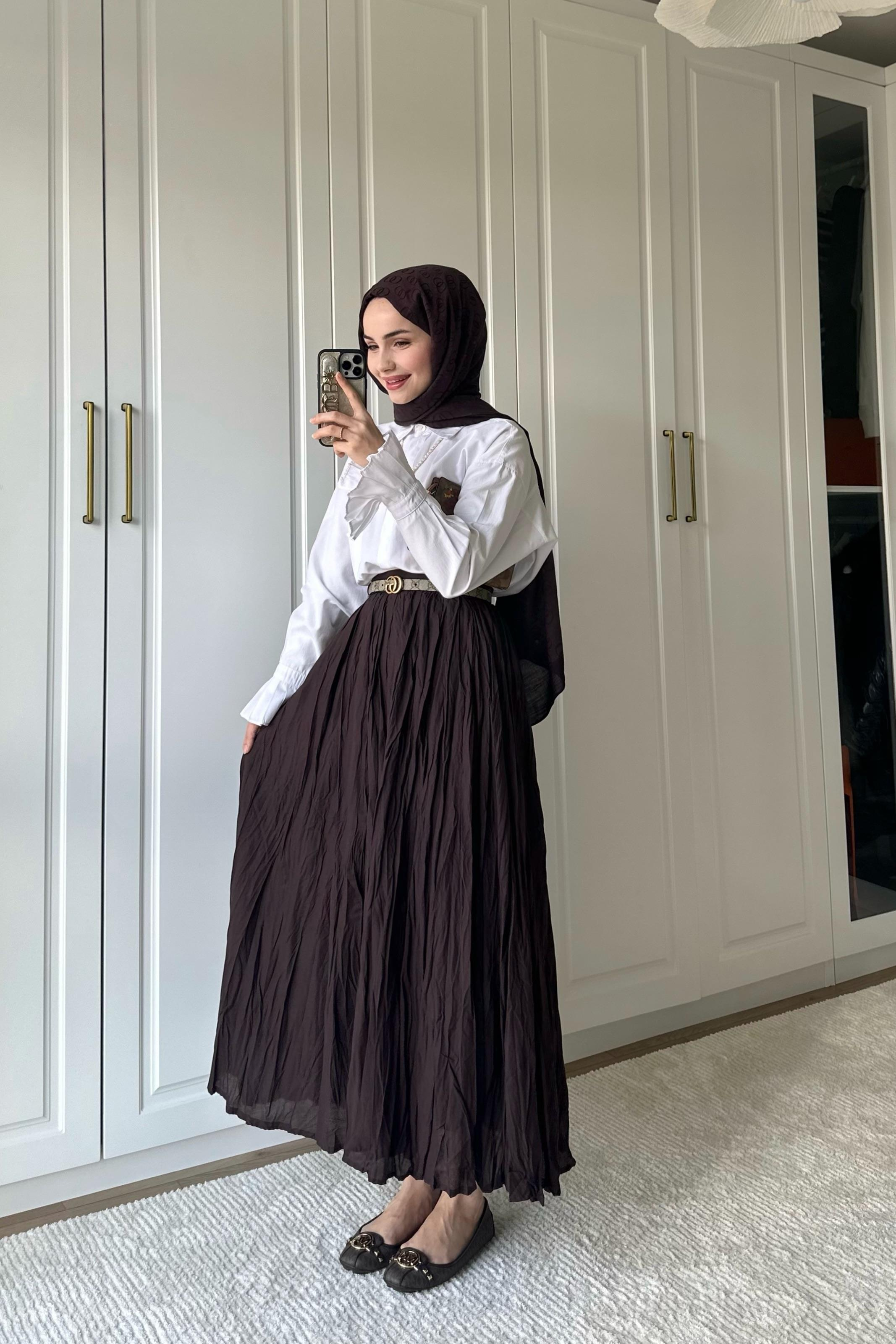 Vual Crush Pamuklu Etek - KAHVE