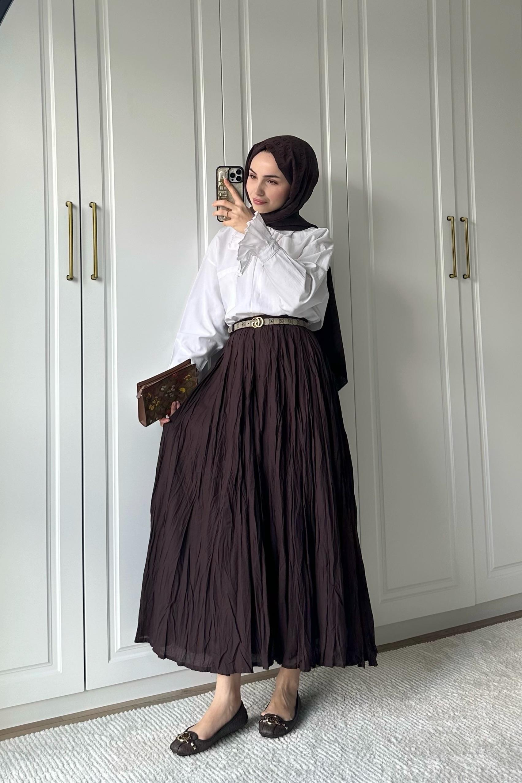 Vual Crush Pamuklu Etek - KAHVE