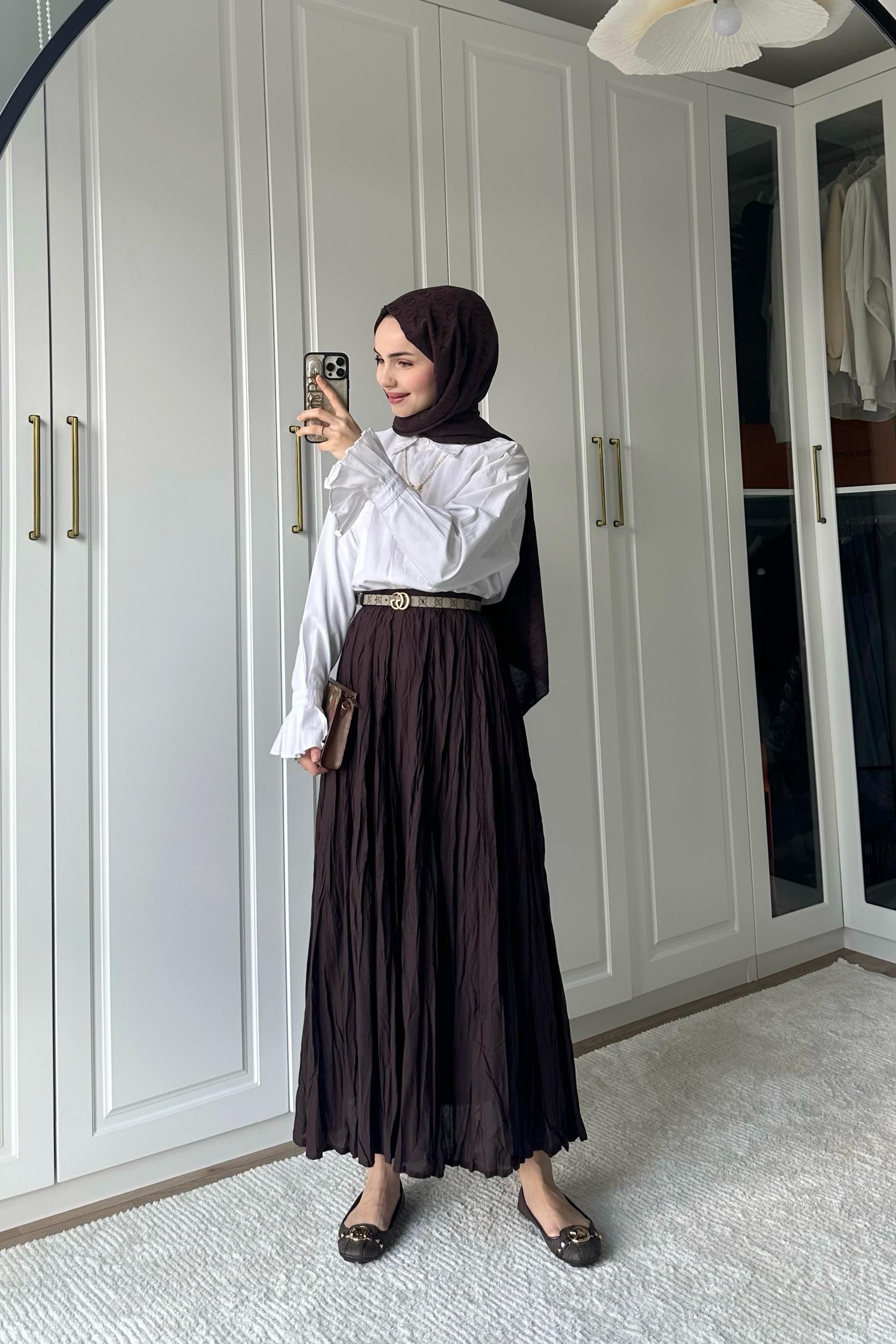 Vual Crush Pamuklu Etek - KAHVE