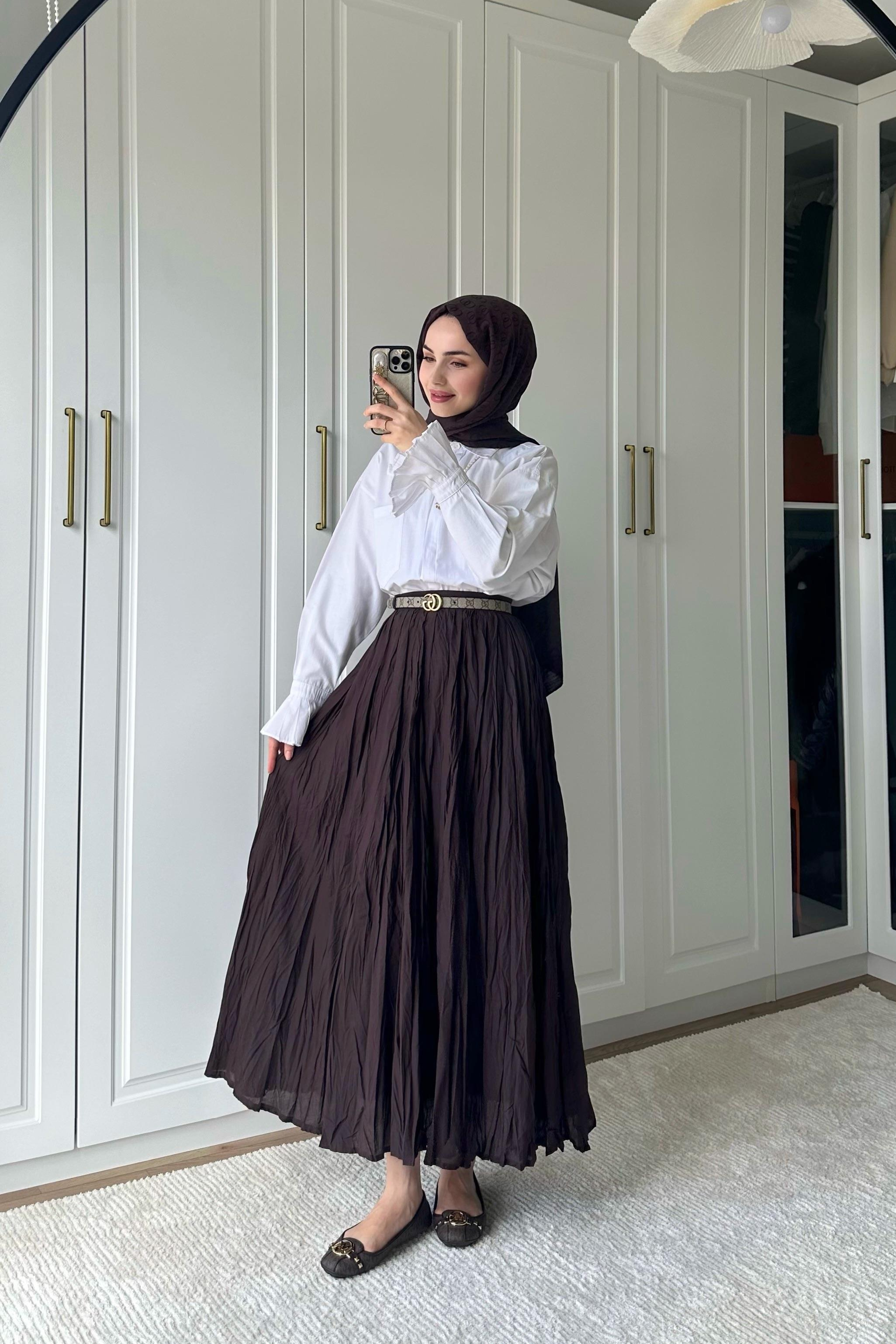 Vual Crush Pamuklu Etek - KAHVE