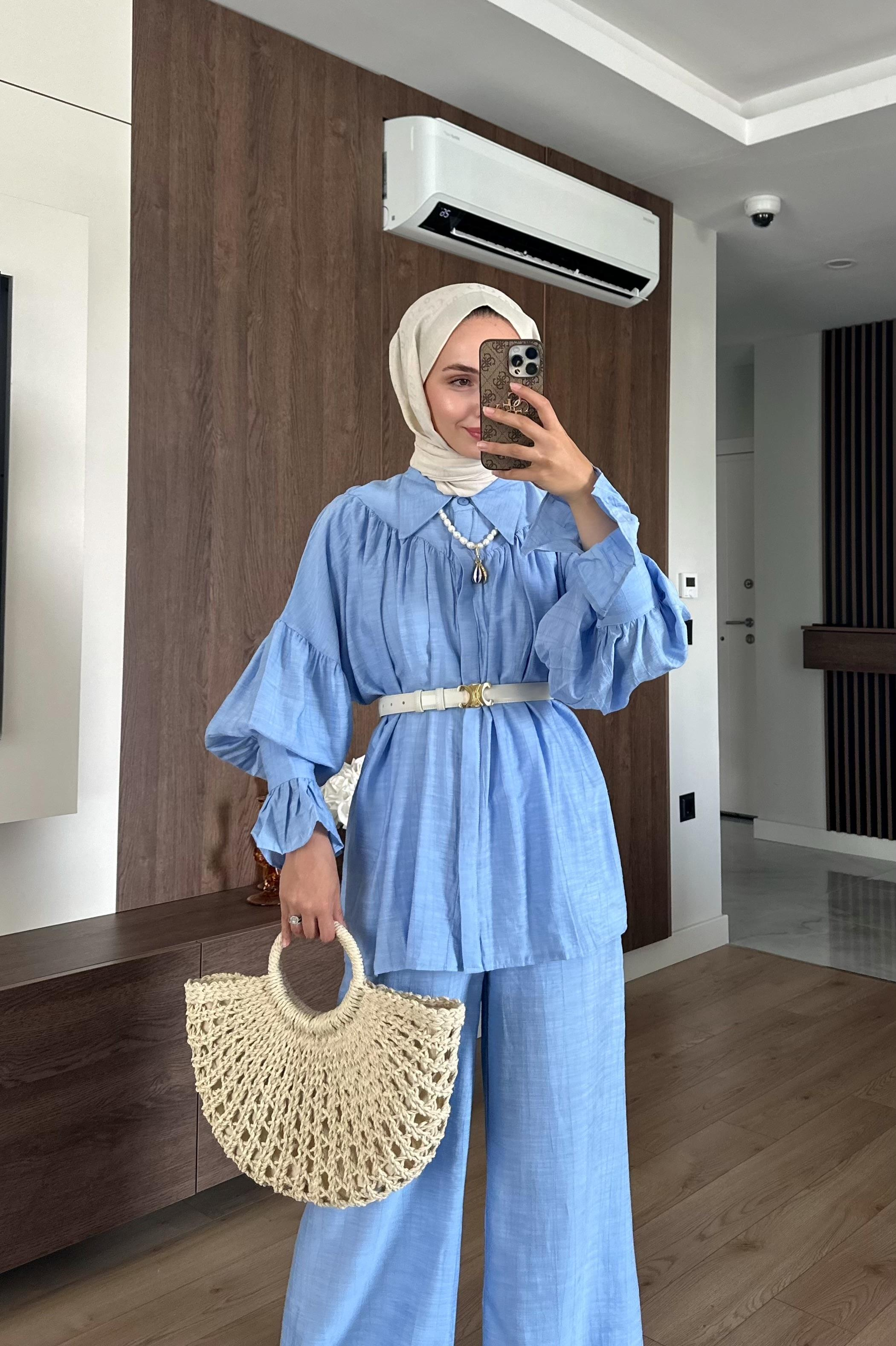 Wooden Manşet Detaylı Takım - MAVİ