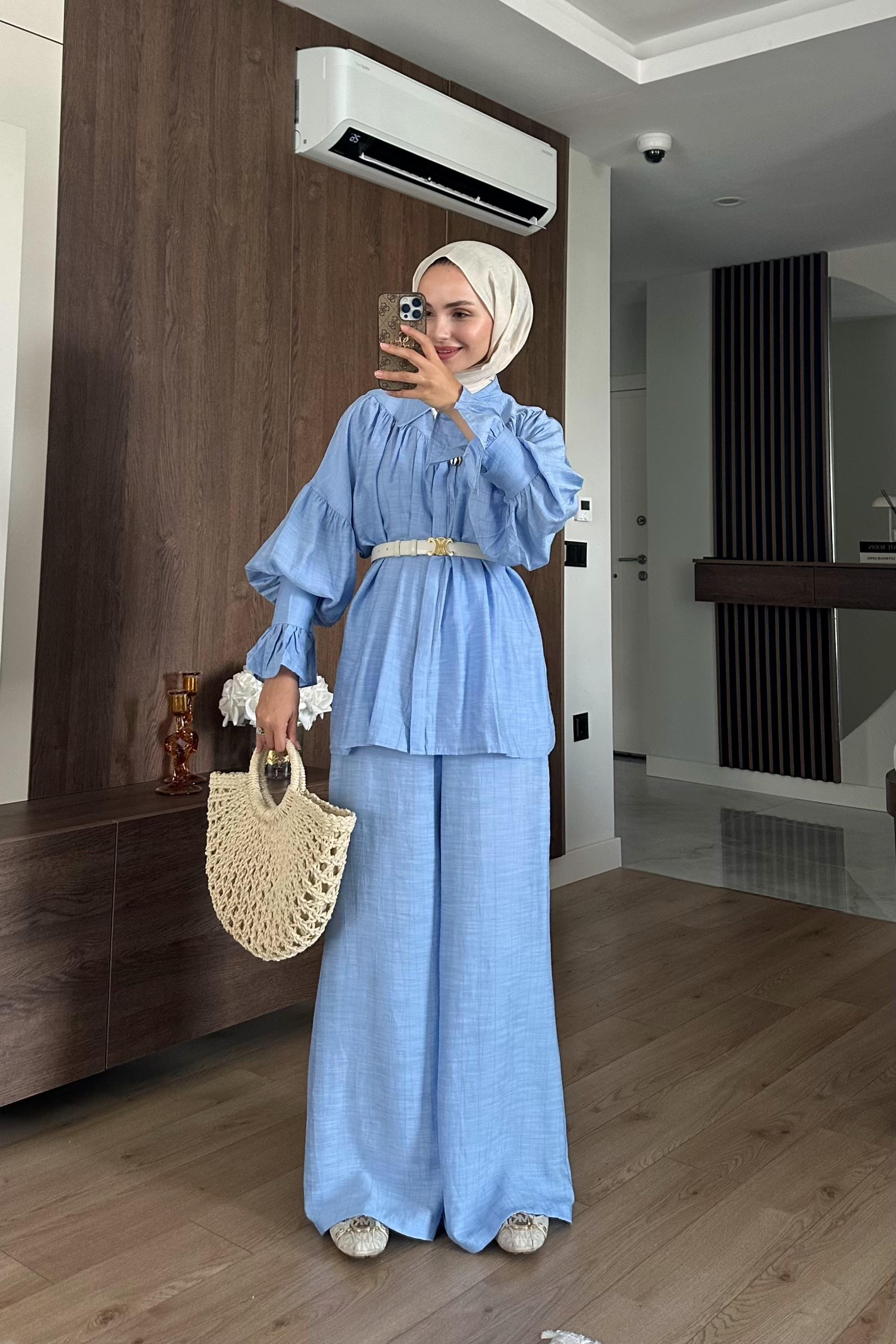 Wooden Manşet Detaylı Takım - MAVİ