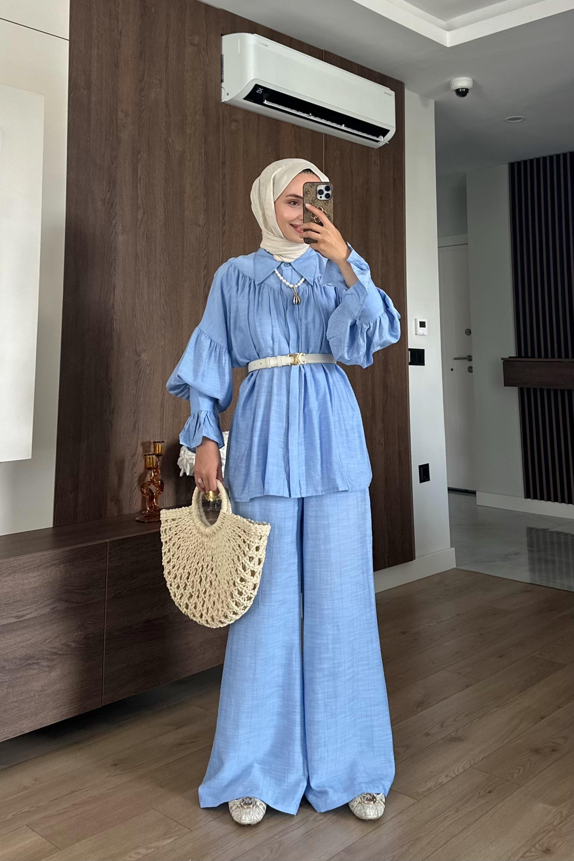 Wooden Manşet Detaylı Takım - MAVİ