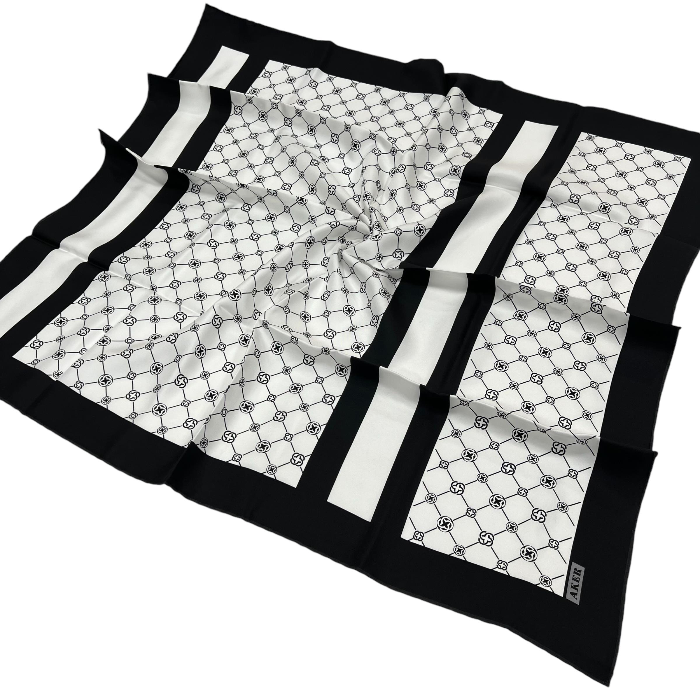 Aker İpek Eşarp - 8901713-971 Siyah Beyaz Twill