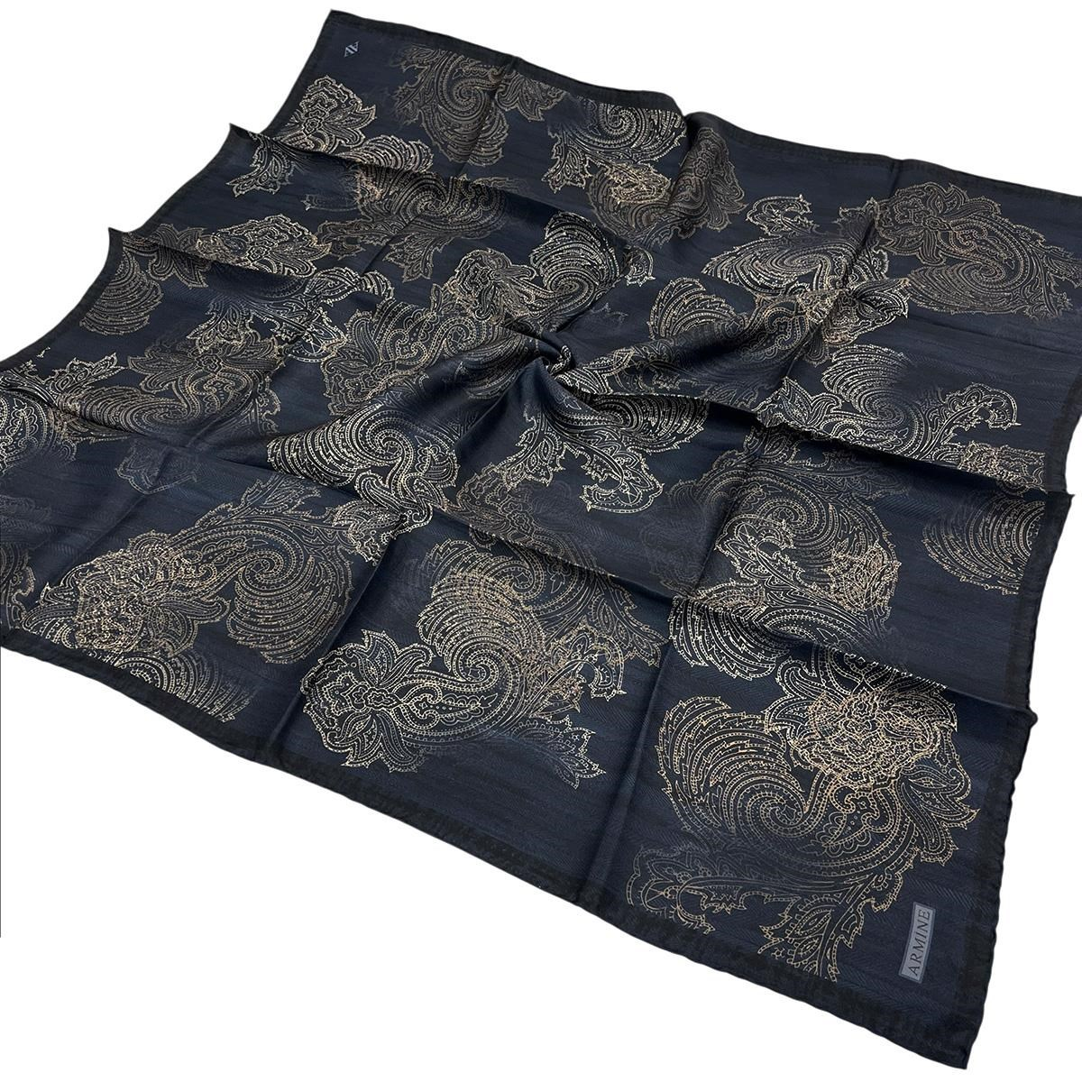 Armine İpek Eşarp 2026 Kış - 9428-05 Lacivert Gold Twill