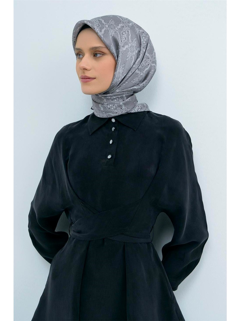 Armine İpek Eşarp 2026 Yaz - 9522-84 Gri Twill