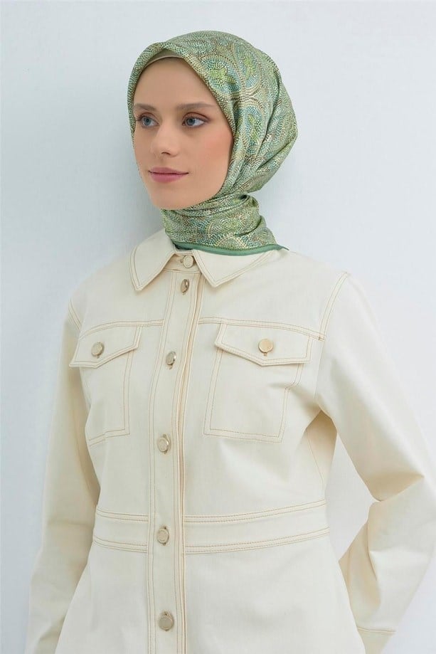 Armine İpek Eşarp 2026 Yaz - 9540-54 Yeşil Twill