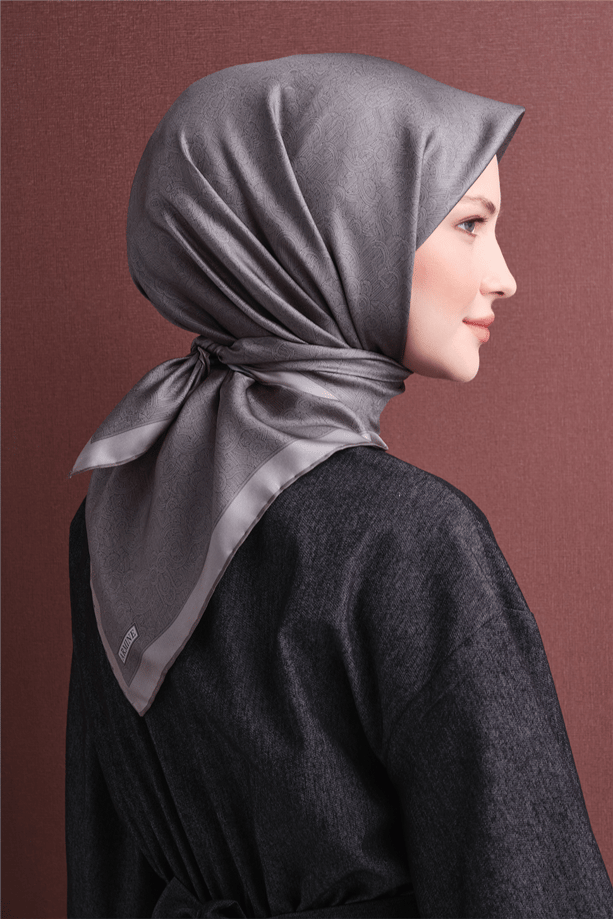 Armine İpek Eşarp 2027 Kış - 9601-56 Antrasit Gri Twill