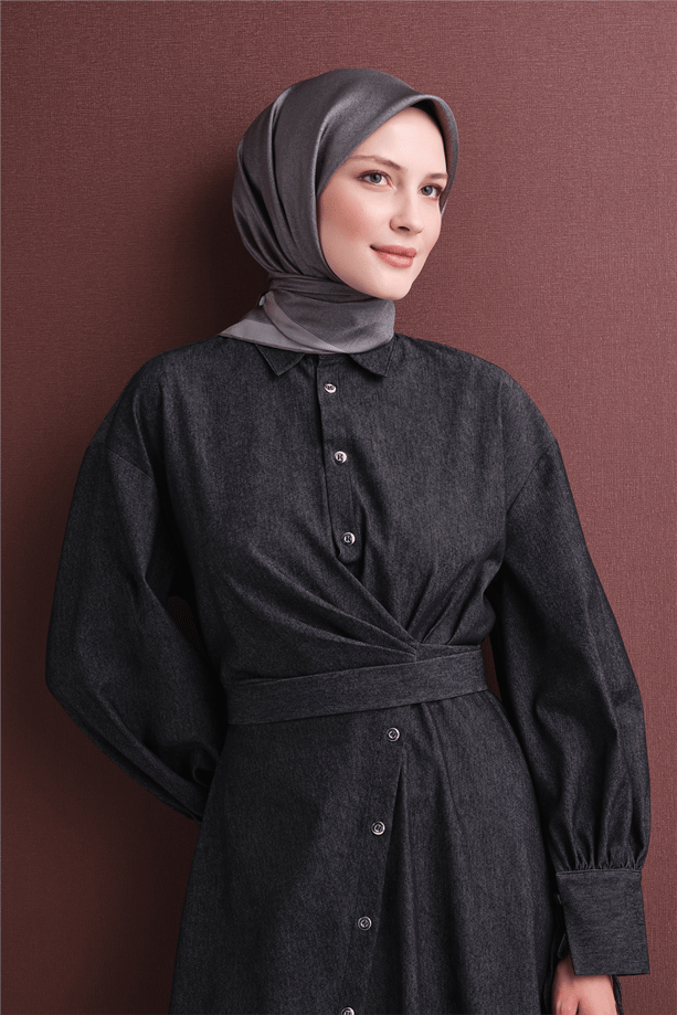 Armine İpek Eşarp 2027 Kış - 9601-56 Antrasit Gri Twill