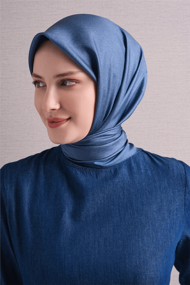 Armine İpek Eşarp 2027 Kış - 9601-81 Mavi Twill