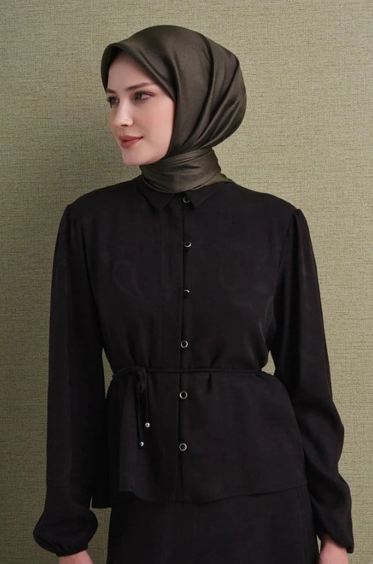 Armine İpek Eşarp 2027 Kış - 9601-87 Koyu Haki Twill