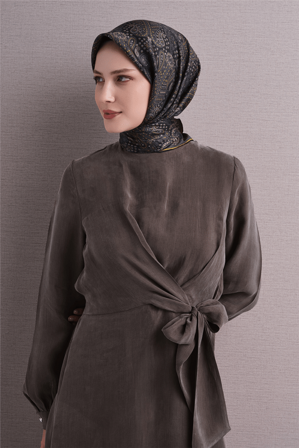 Armine İpek Eşarp 2027 Kış - 9631-32 Siyah Sarı Twill