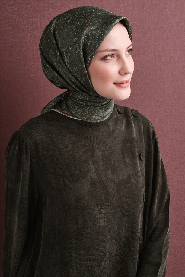 Armine İpek Eşarp 2027 Kış - 9631-52 Haki Twill
