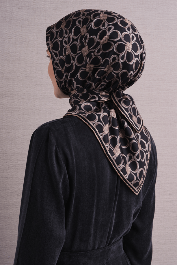 Armine İpek Eşarp 2027 Kış - 9638-02 Siyah Taş Sura