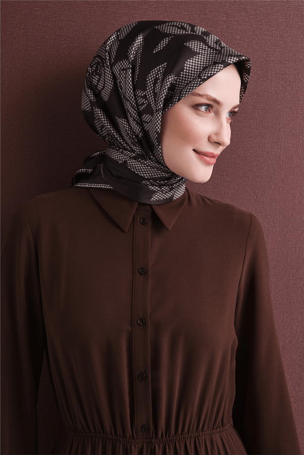 Armine İpek Eşarp 2027 Kış - 9645-53 Kahve Twill
