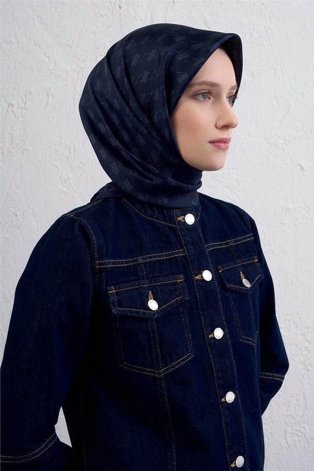 Armine İpek Eşarp Nostalji - 9412-03 Koyu Lacivert Twill