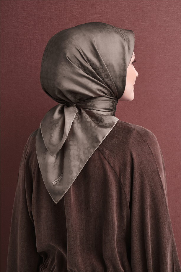 Armine Jakarlı İpek Eşarp 2027 Kış - 9647-89 Koyu Vizon