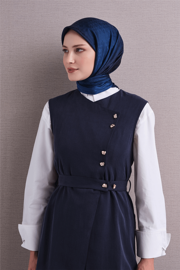 Armine Jakarlı İpek Eşarp 2027 Kış - 9647-51 Lacivert