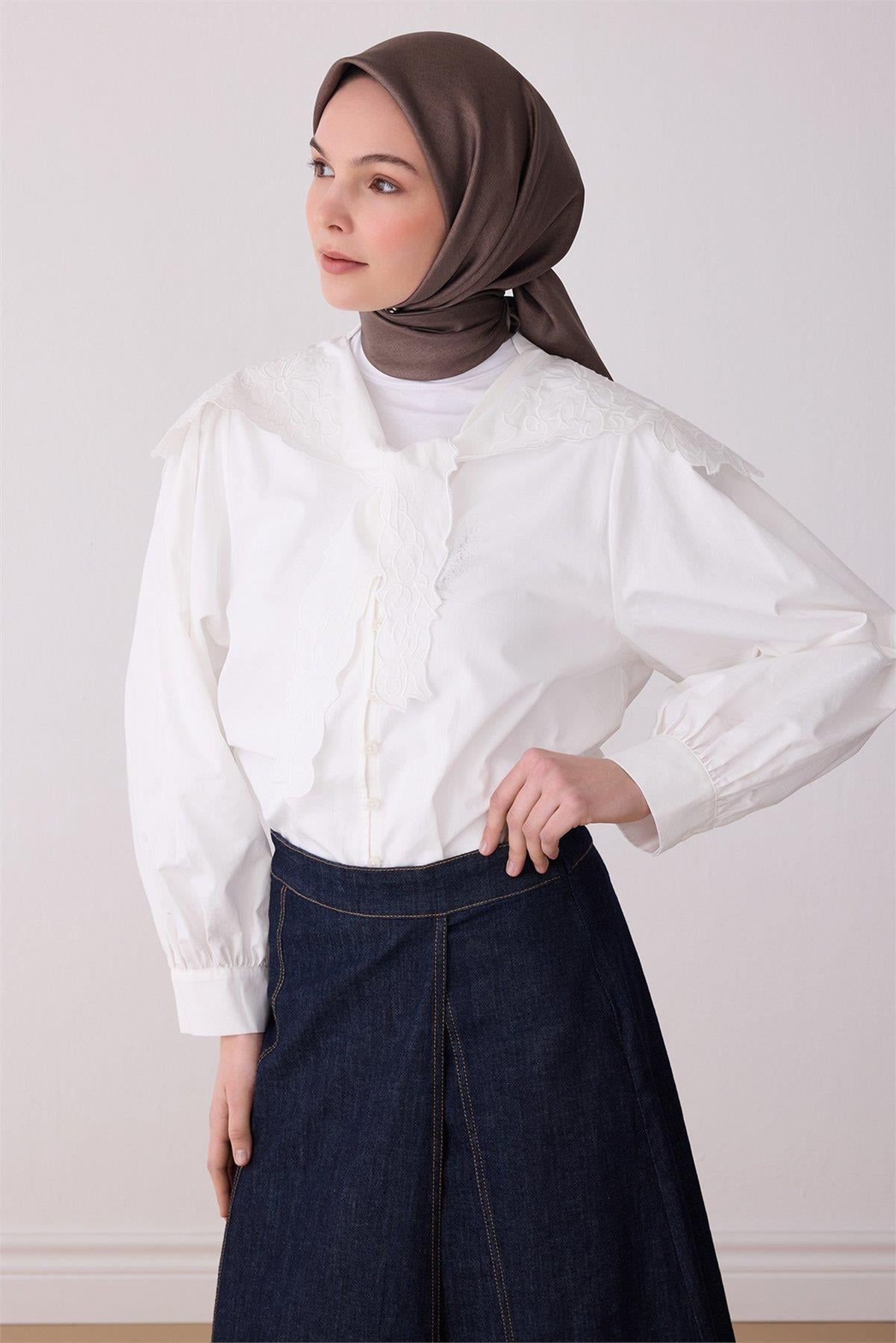 Belli İpek Eşarp - 4305-02 Koyu Kahve Twill