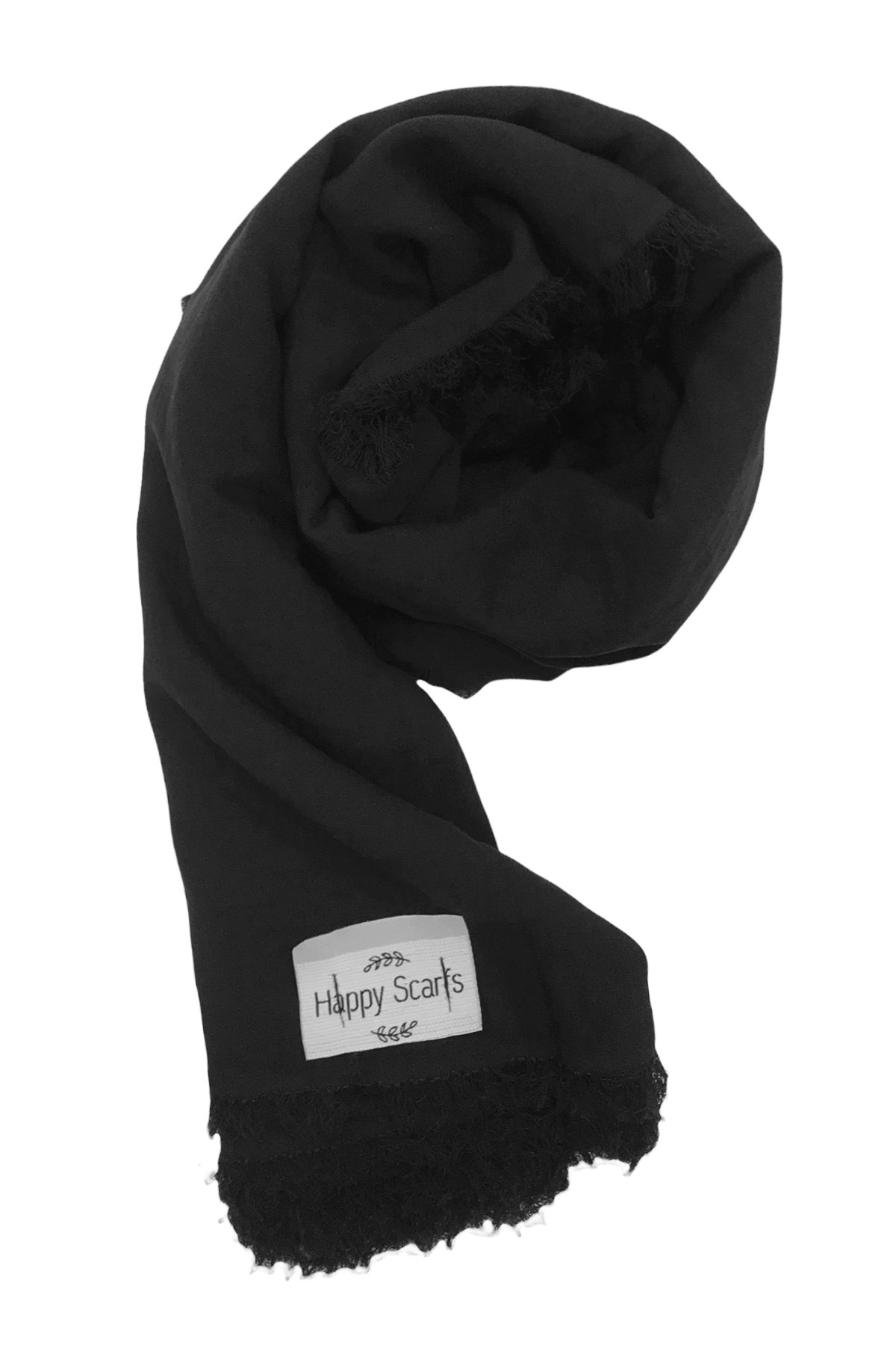 Happy Scarfs Kraş Pamuk Şal - Siyah