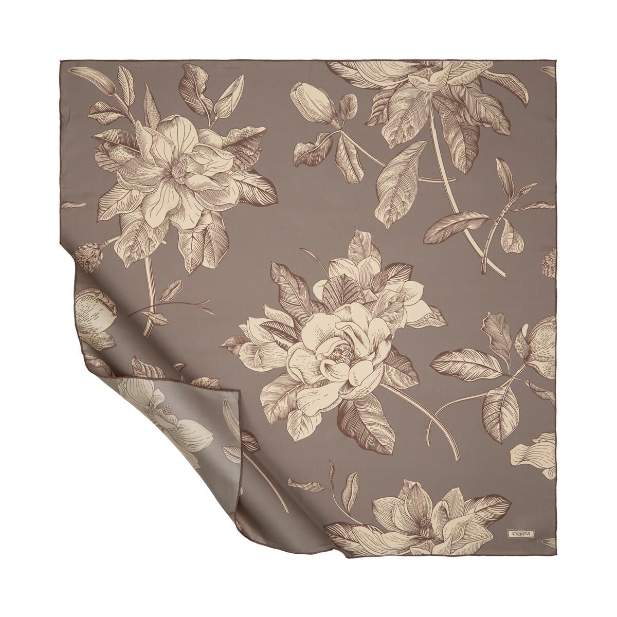 İpekevi Twill İpek Eşarp - Gold Grace Desenli - Gri