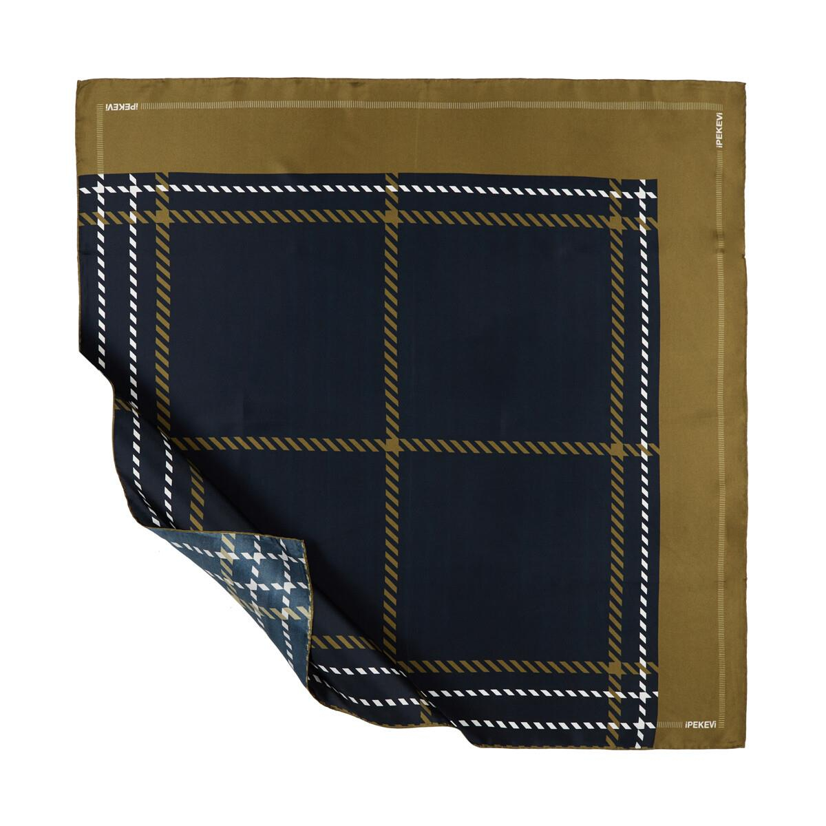 İpekevi Twill İpek Eşarp - Highlander Modern Ekose - Lacivert