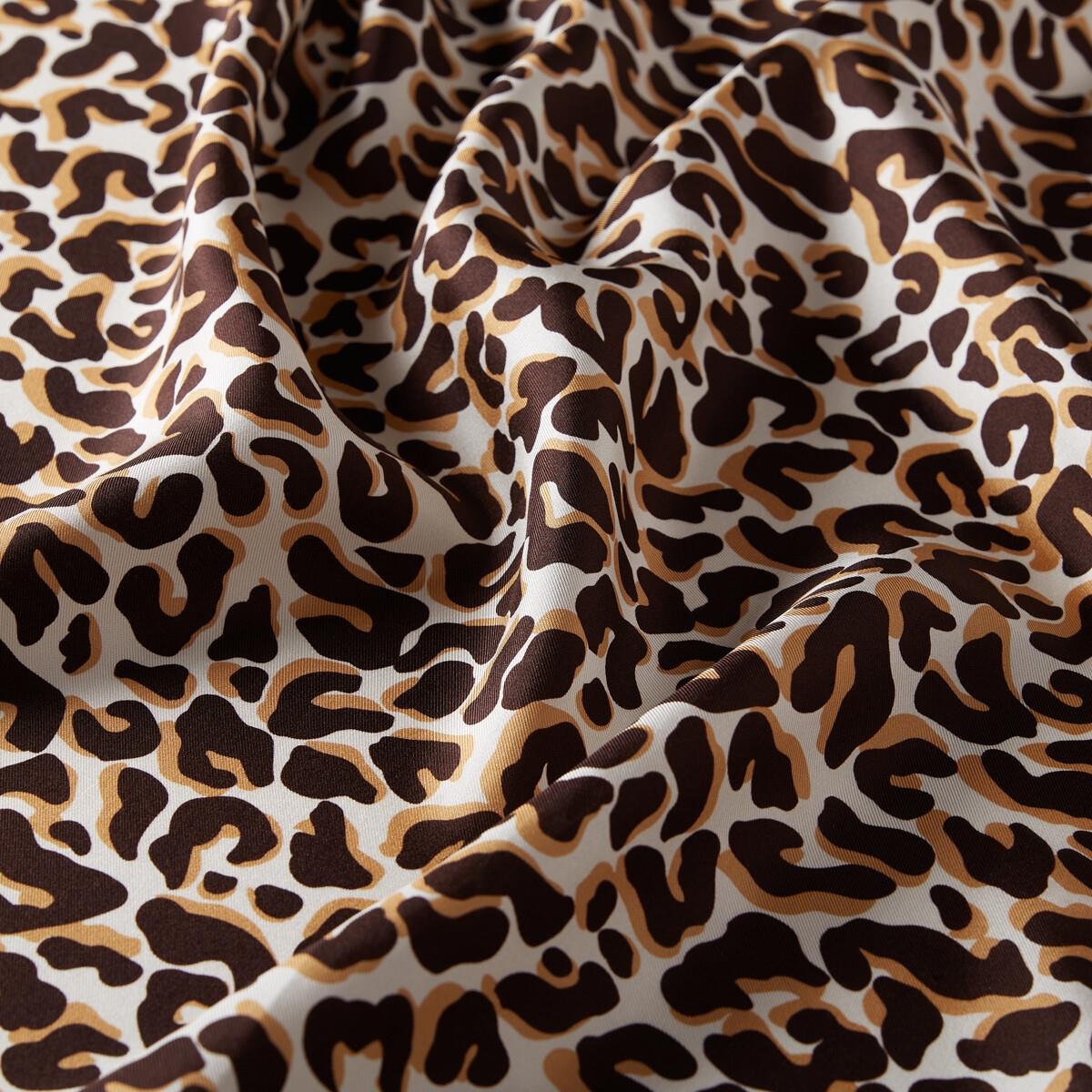 İpekevi Twill İpek Eşarp - Leopar Desenli - Kahve