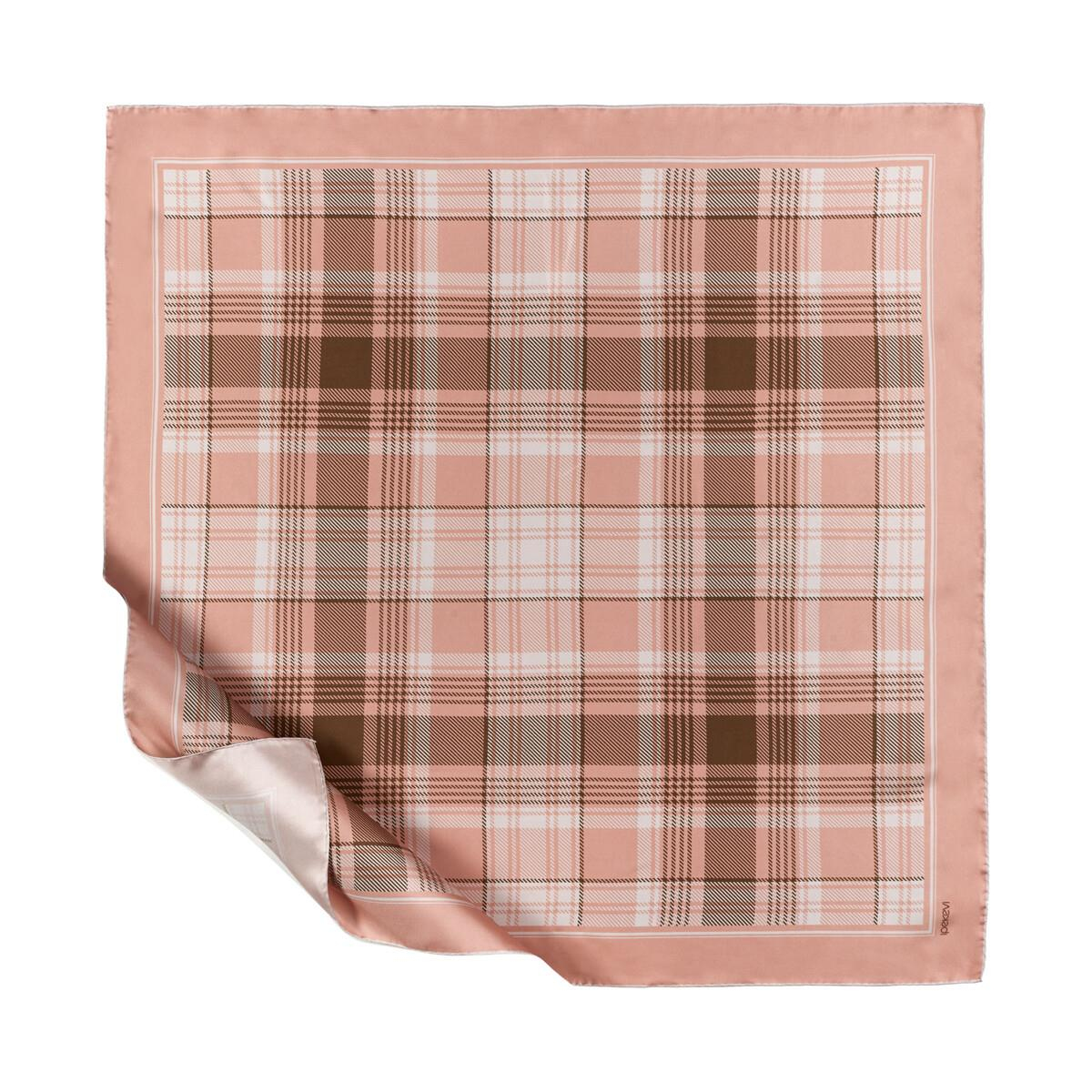 İpekevi Twill İpek Eşarp - London Ekose Desenli - Puslu Pembe
