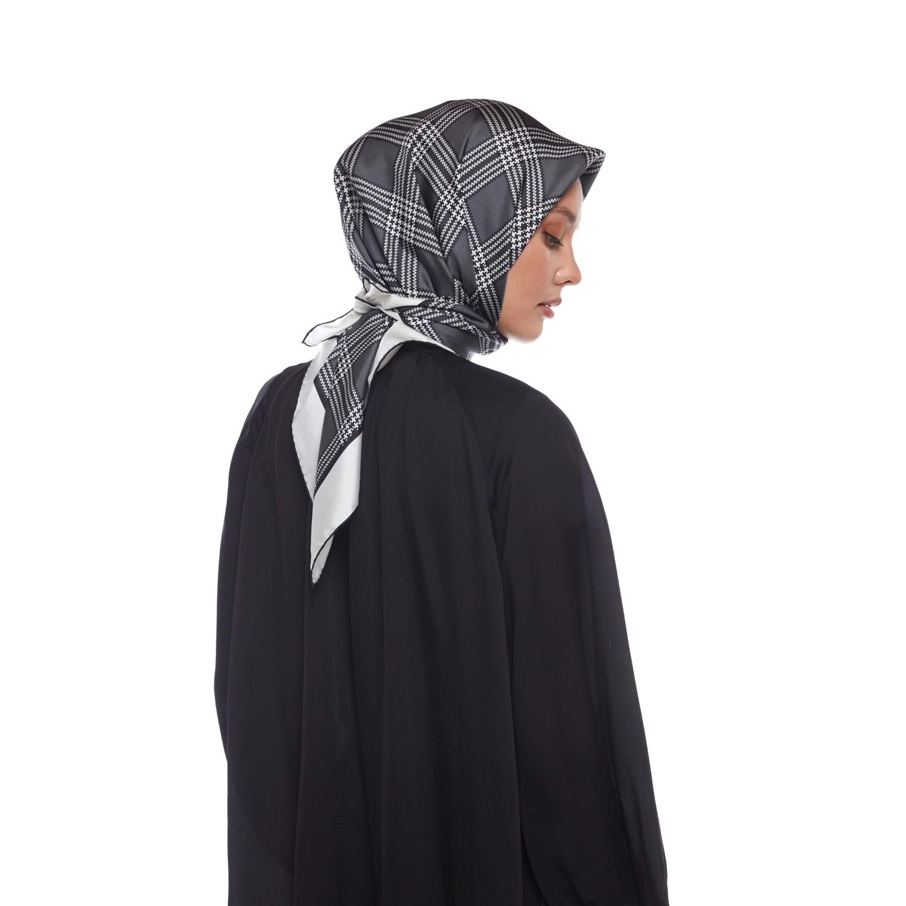 İpekevi Twill İpek Eşarp - Marled Ekose - Beyaz Füme