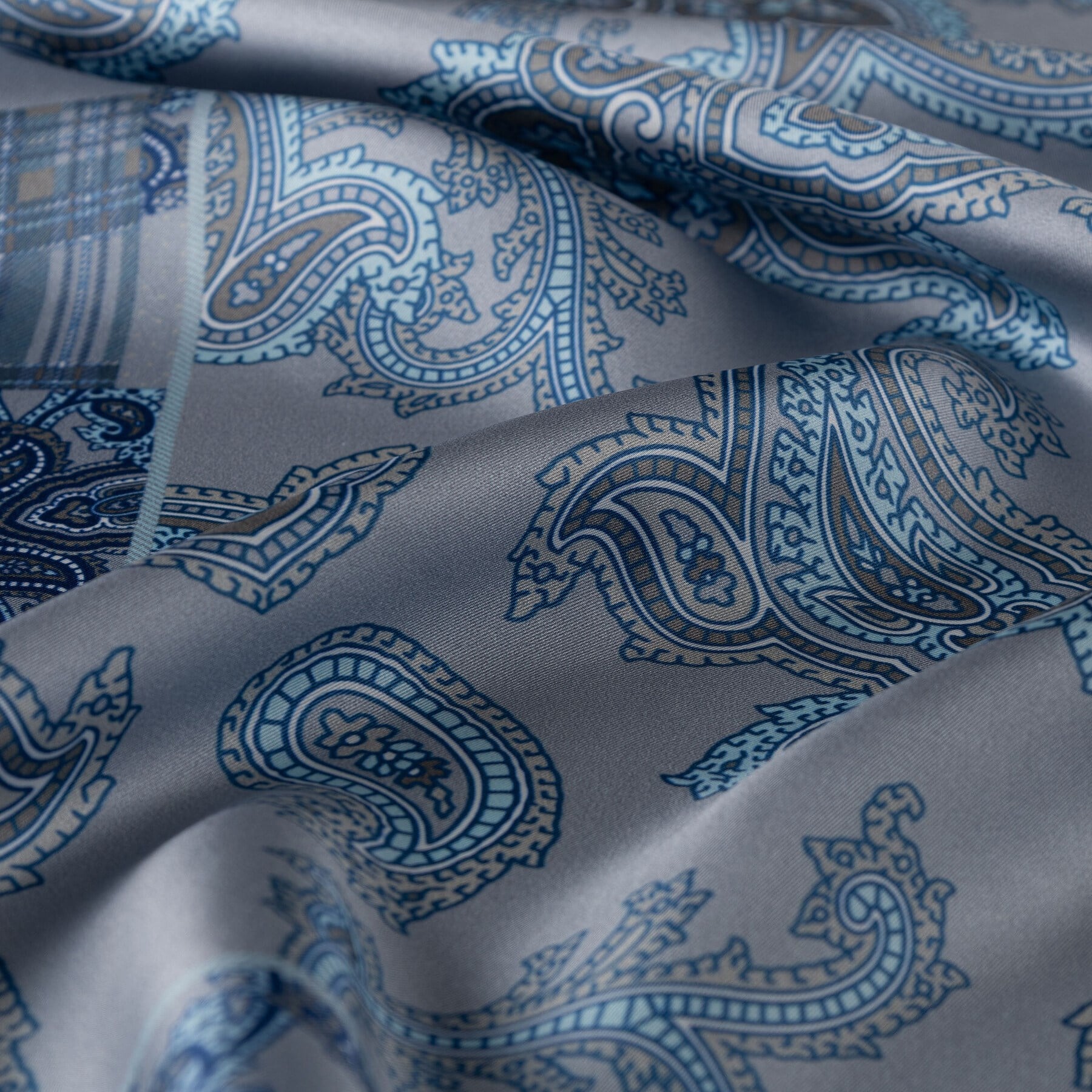 İpekevi Twill İpek Eşarp - Patchwork Desenli - Buz Mavisi