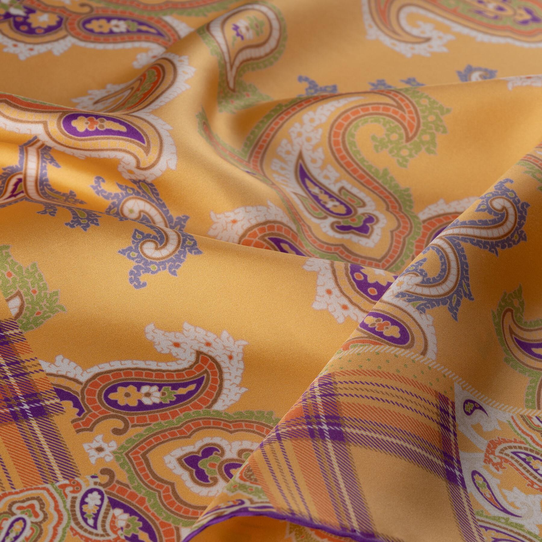 İpekevi Twill İpek Eşarp - Patchwork Desenli - Sarı