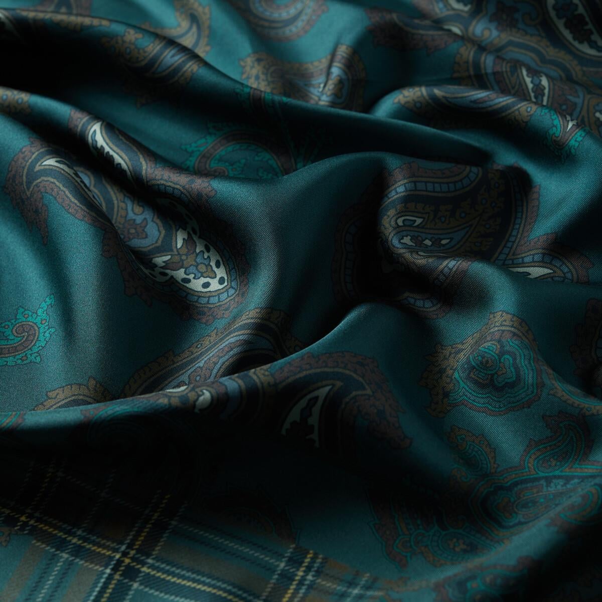 İpekevi Twill İpek Eşarp - Patchwork Desenli - Orman Yeşili