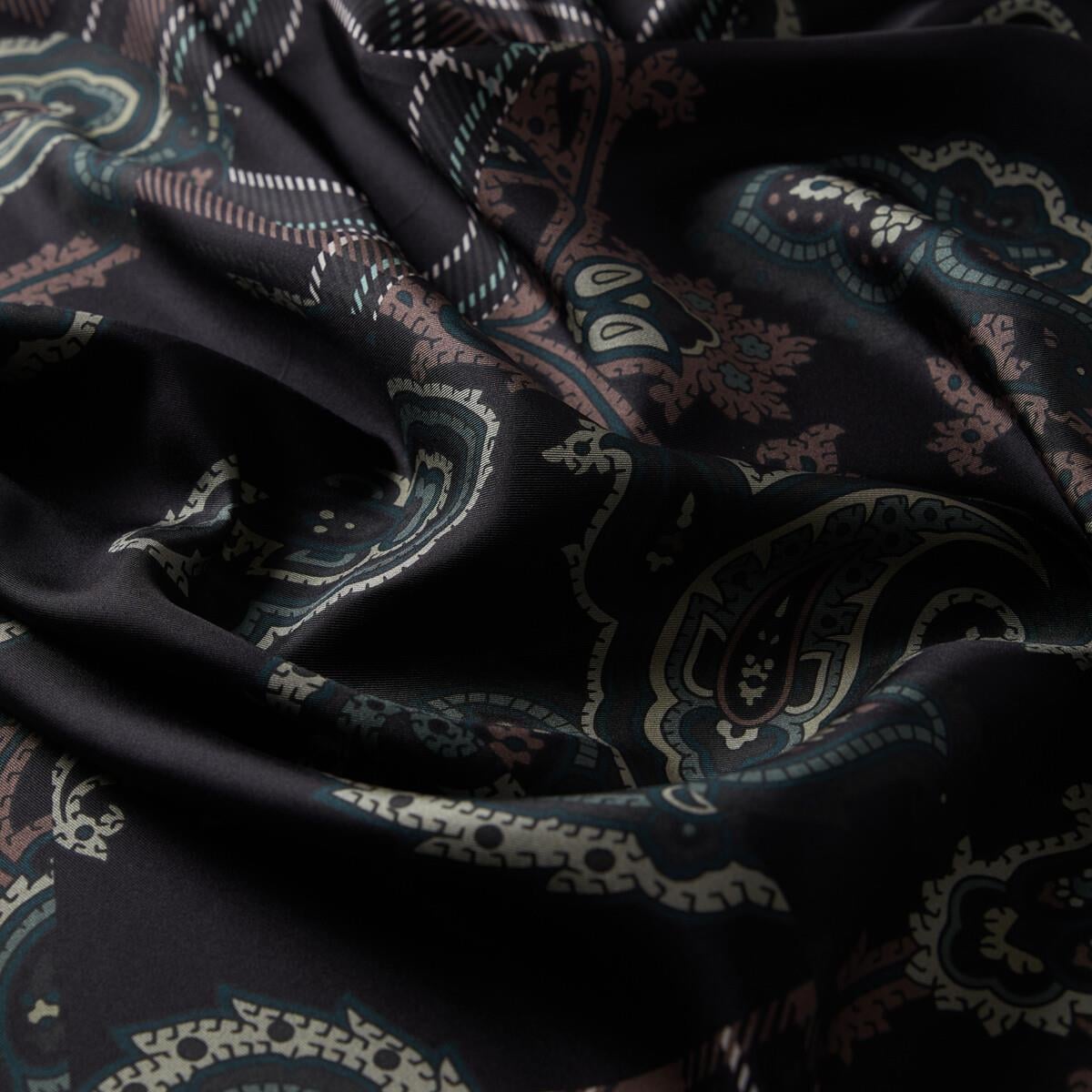 İpekevi Twill İpek Eşarp - Patchwork Desenli - Antrasit