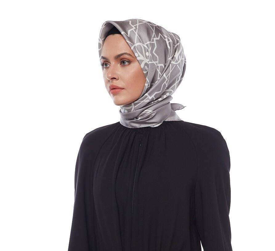 İpekevi Twill İpek Eşarp - Seljuk Monogram - Gri