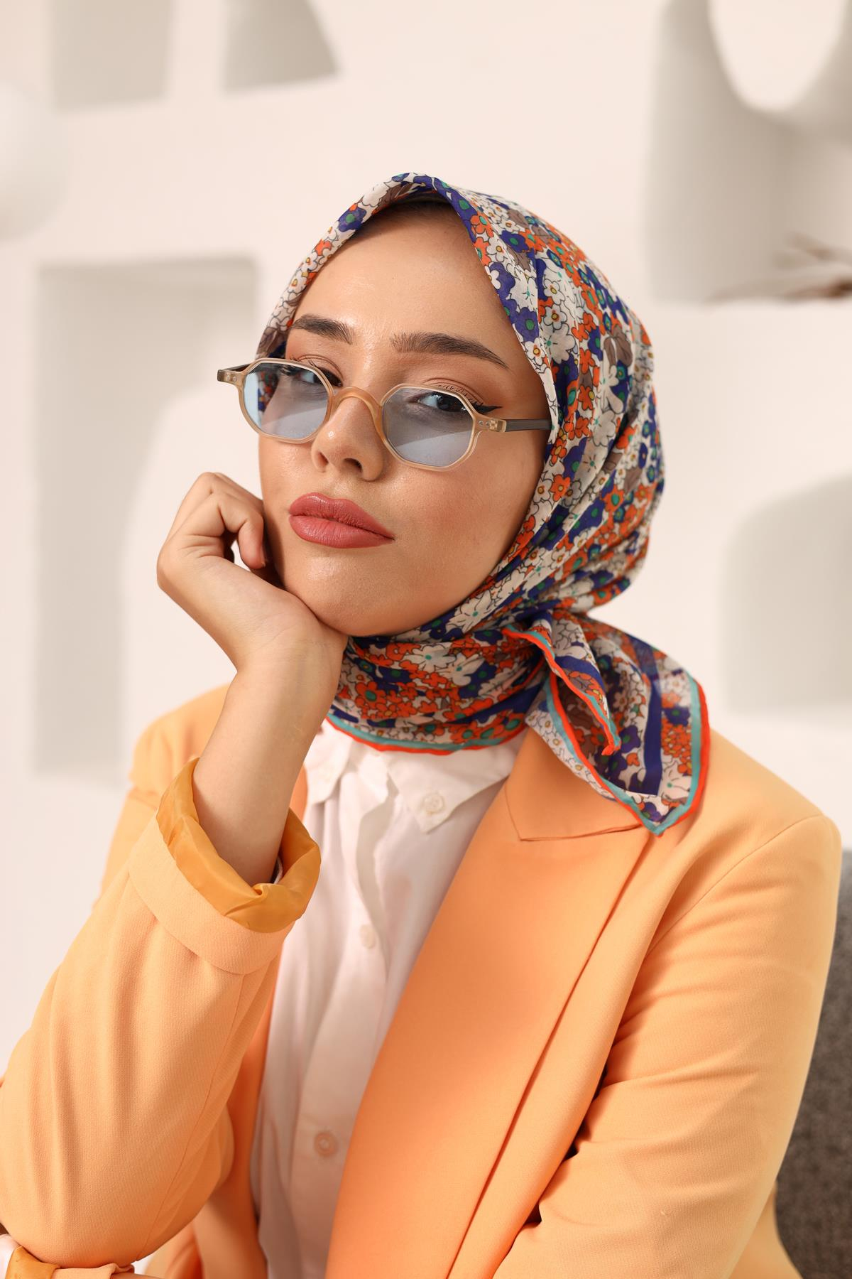 Silk Home Desenli Soft Eşarp - 1070 - Turuncu Saks