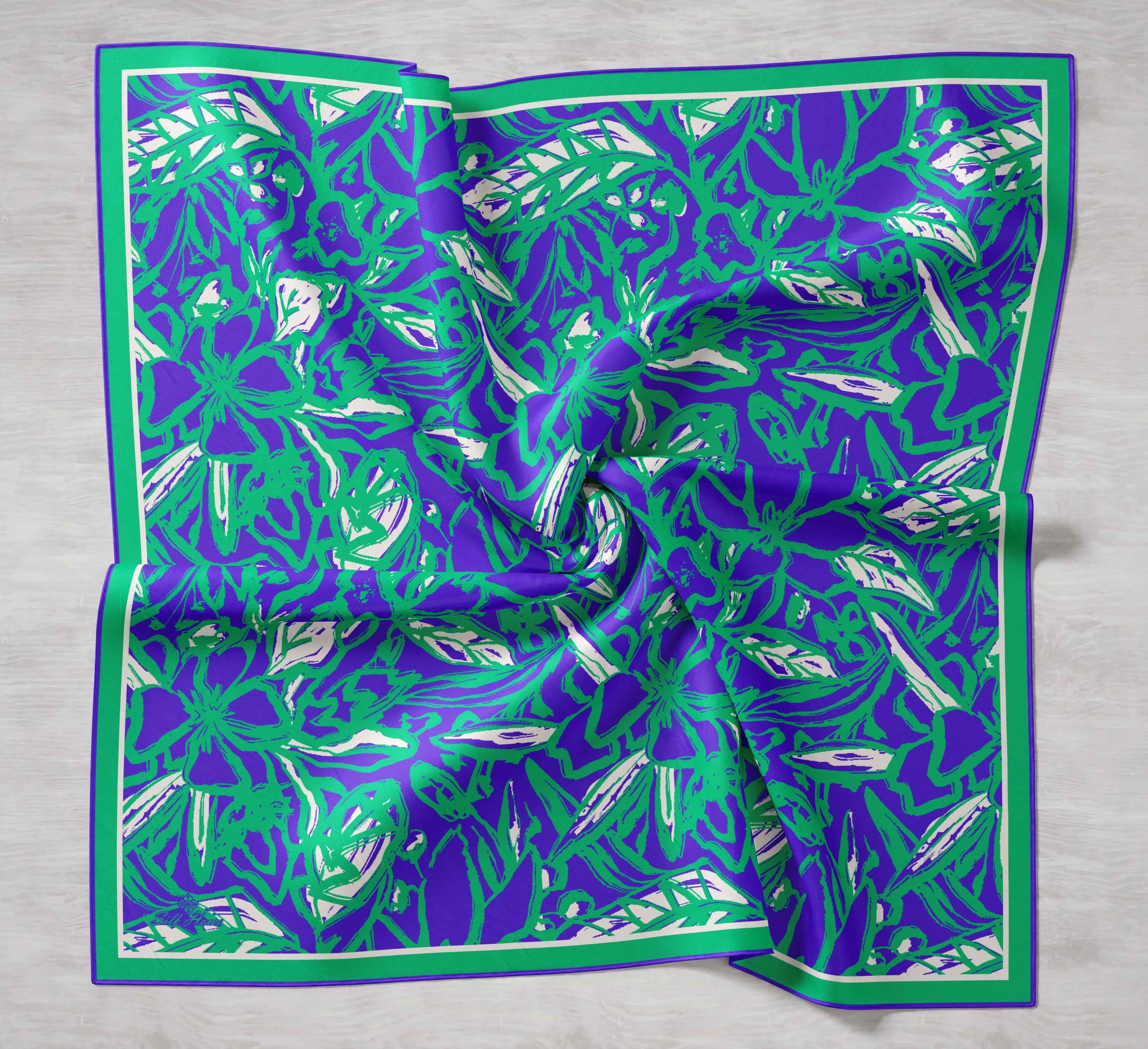Silk Home Twill İpek Eşarp - 11419-66 Yeşil Mor