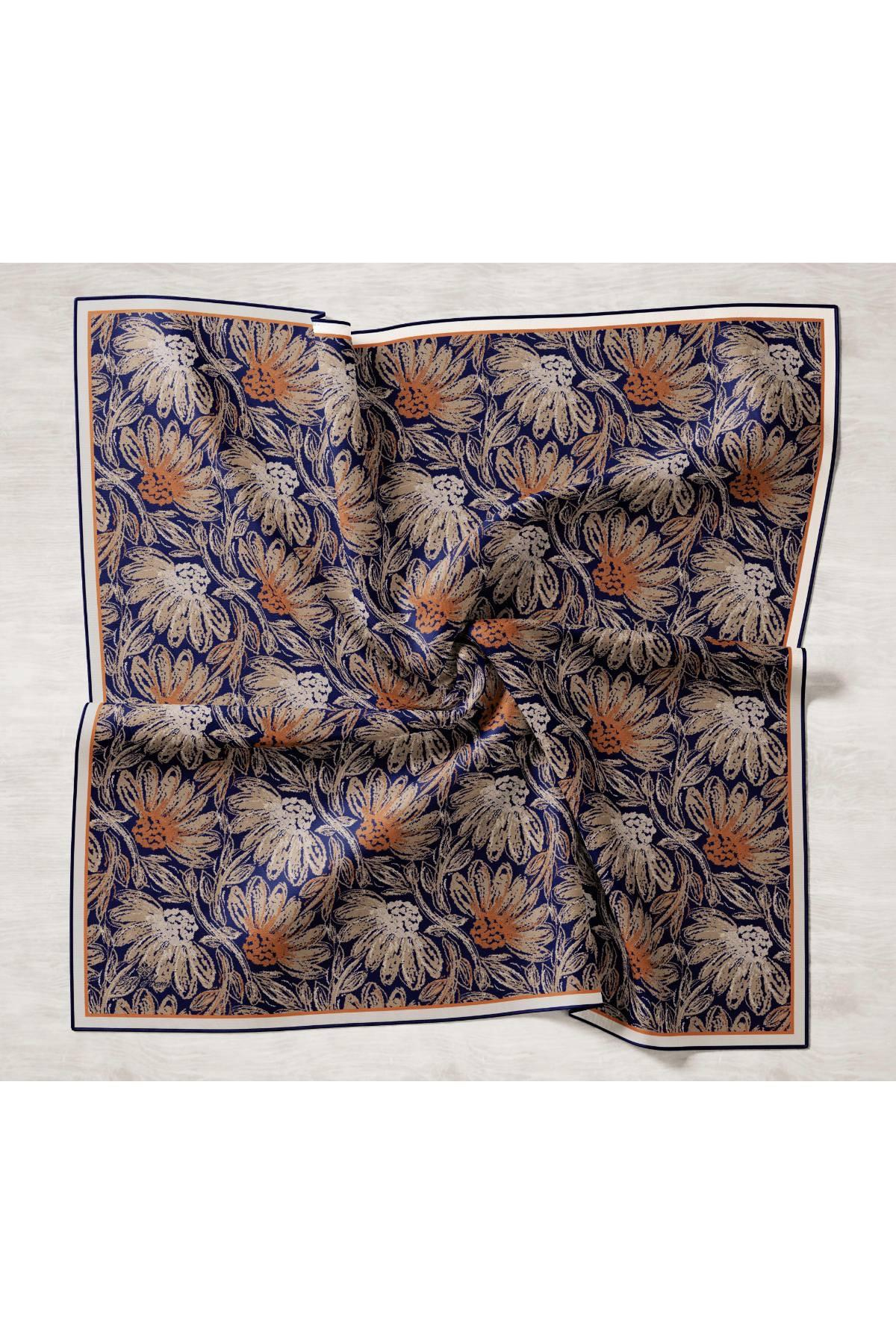 Silk Home Twill İpek Eşarp - 11458-31 Lacivert Taba