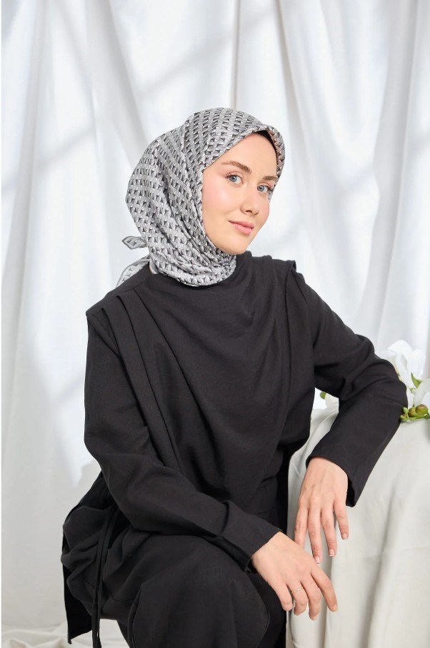 Silk Home Twill İpek Eşarp - 11547-13 Gri Siyah